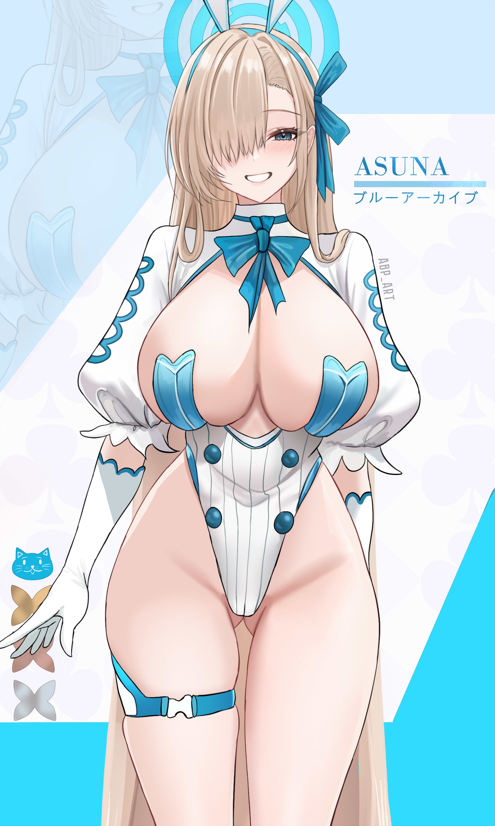 abpart animal_ears blue_archive bunny_ears bunny_girl garter halo ichinose_asuna no_bra