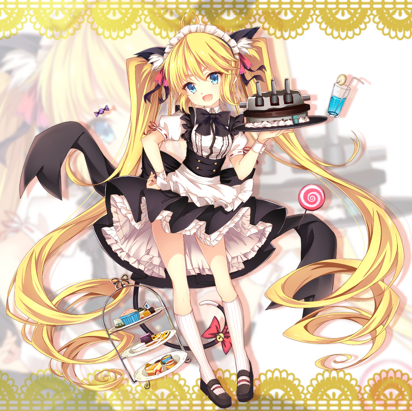 andrea_doria_(zhanjianshaonv) animal_ears jianren maid nekomimi skirt_lift tail zhanjianshaonv