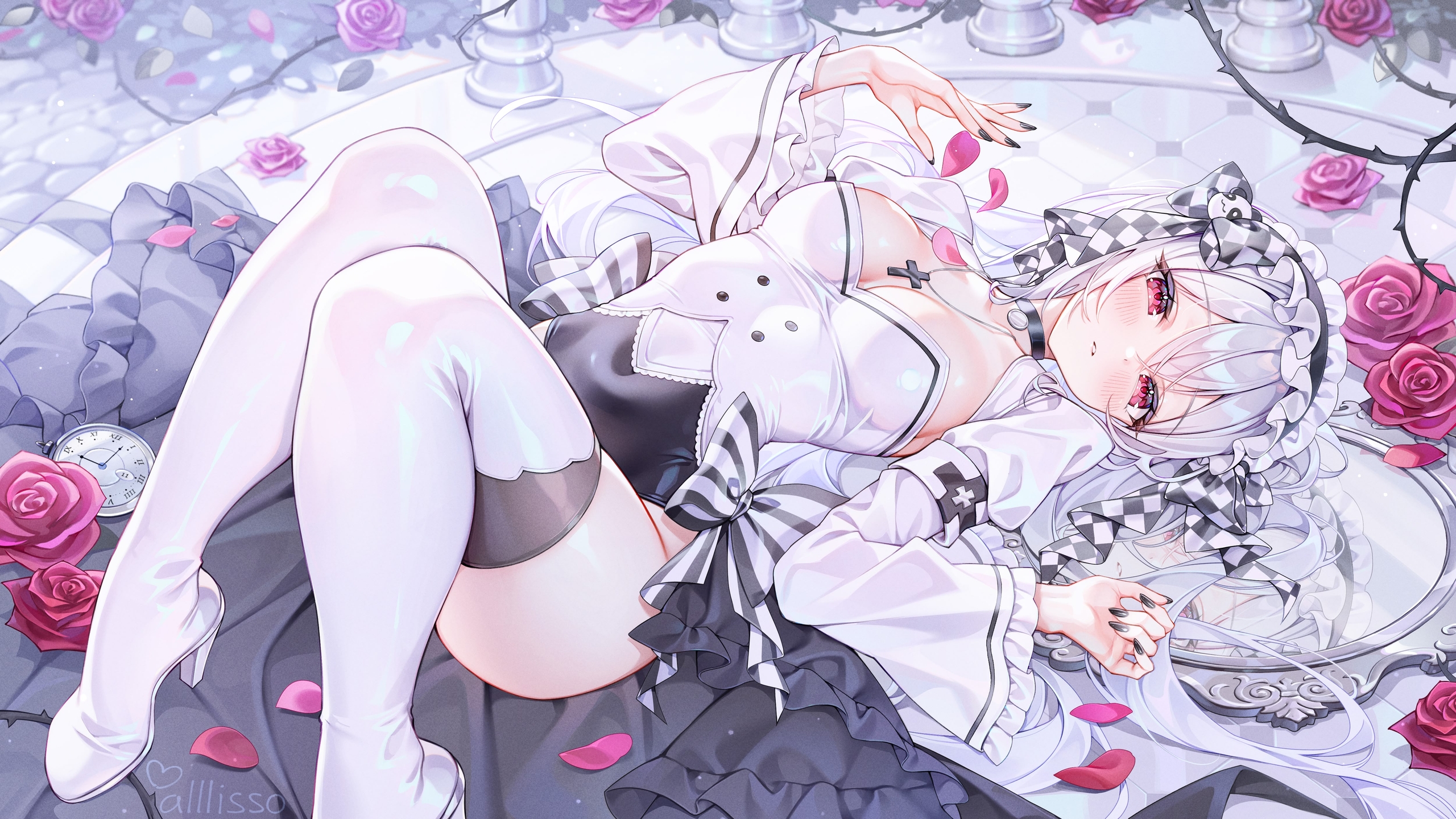 alllisso heels leotard lolita_fashion no_bra thighhighs wallpaper