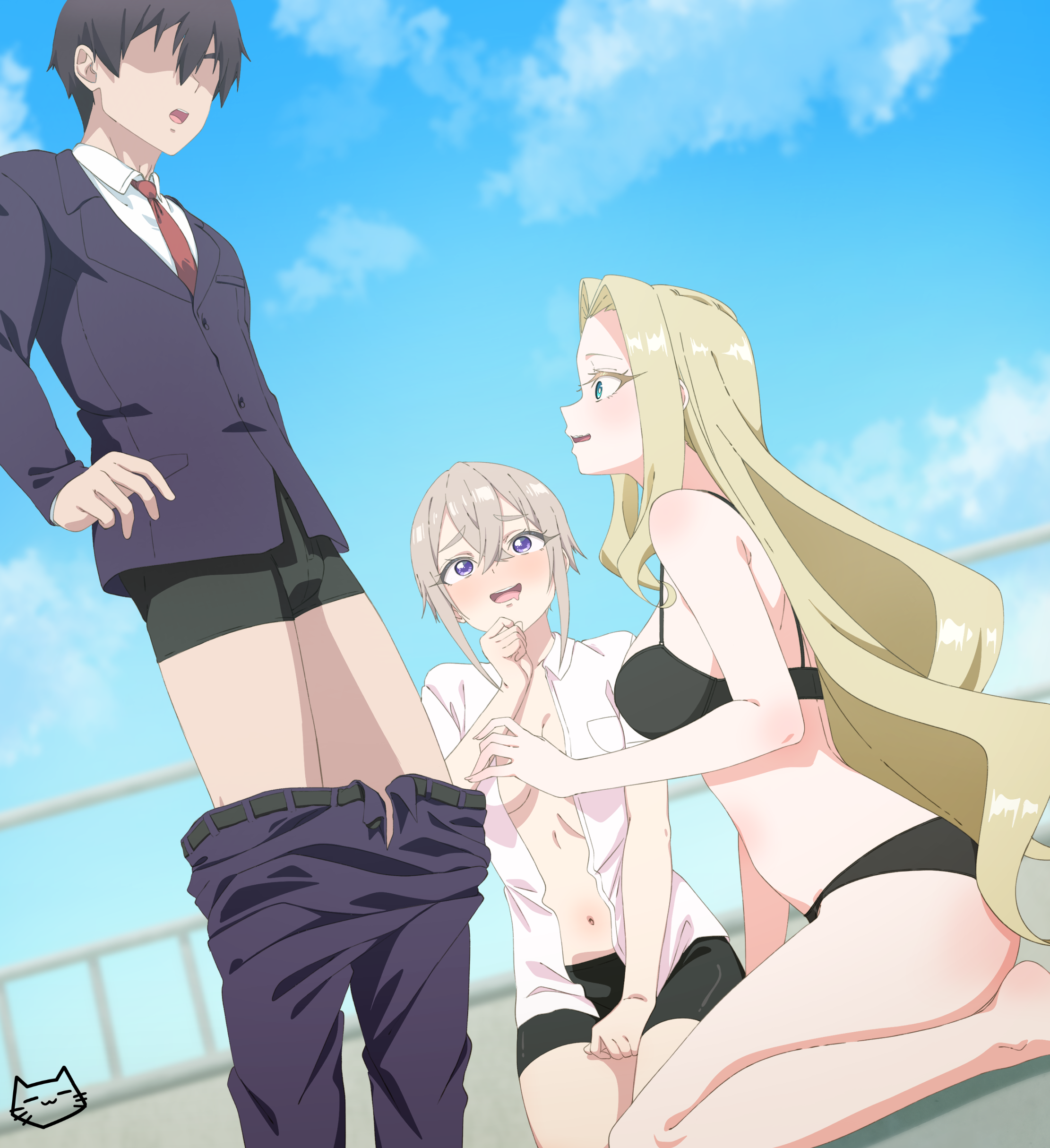 aijou_rentarou bike_shorts bra dress_shirt keihh kimi_no_koto_ga_dai_dai_dai_dai_daisuki_na_100-nin_no_kanojo no_bra open_shirt pantsu seifuku sutou_iku utsukushisugi_mimimi