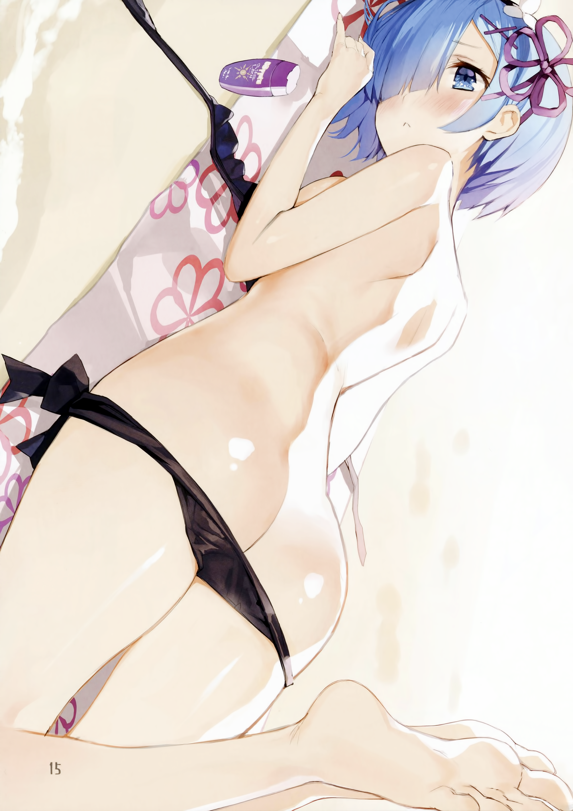 ass bikini feet gaou macaron_taitei panty_pull re_zero_kara_hajimeru_isekai_seikatsu rem_(re_zero) screening swimsuits topless