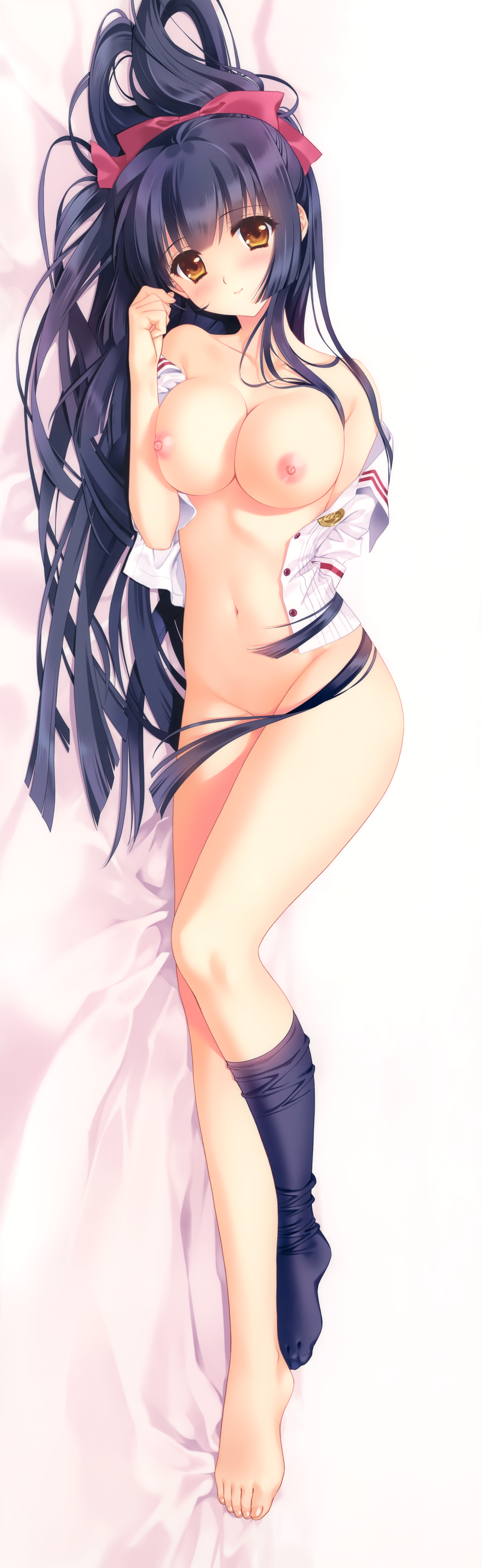 bottomless breasts carnelian dakimakura kao_no_nai_tsuki kuraki_suzuna nipples no_bra open_shirt orbit seifuku