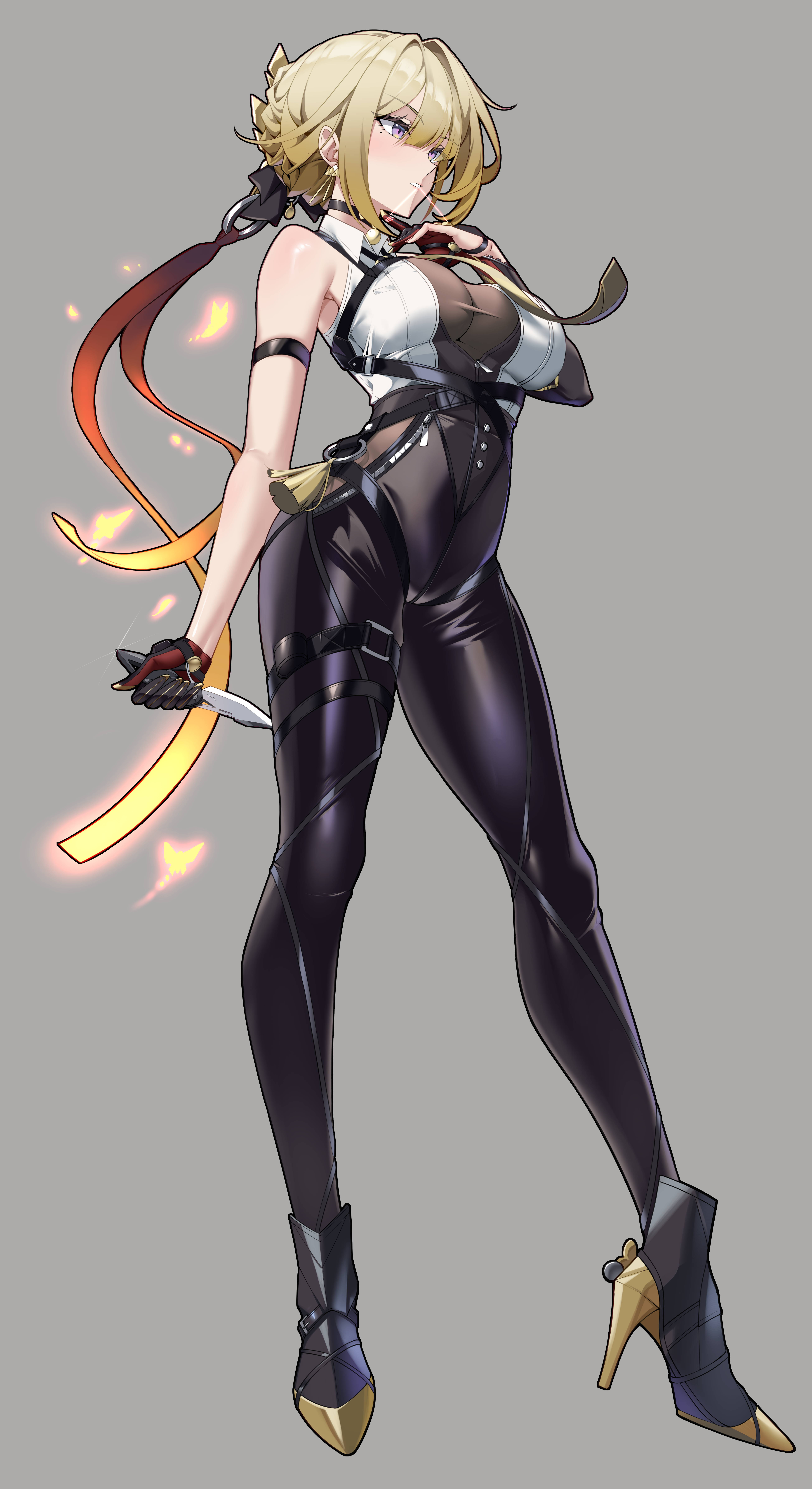 bodysuit elze_(s01047480836) evelyn_chevalier garter heels see_through weapon zenless_zone_zero