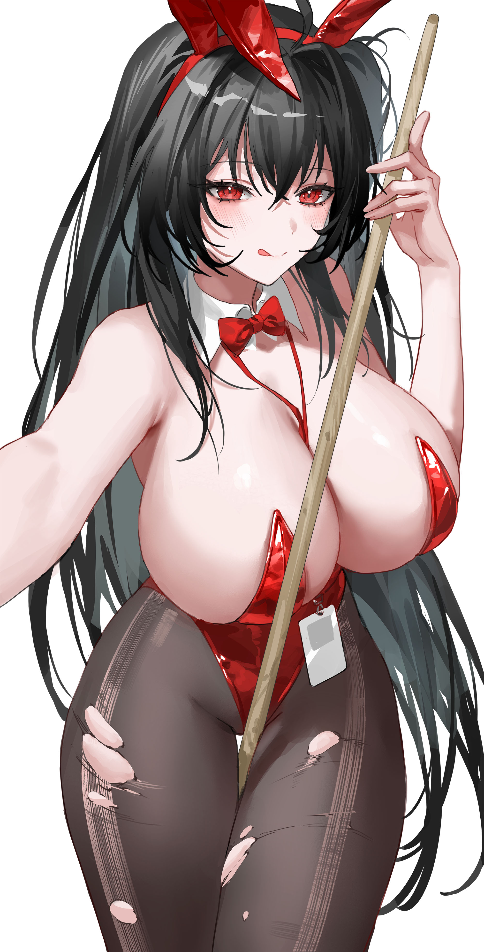 animal_ears anngu_nn azur_lane bunny_ears bunny_girl no_bra pantyhose taihou_(azur_lane) torn_clothes