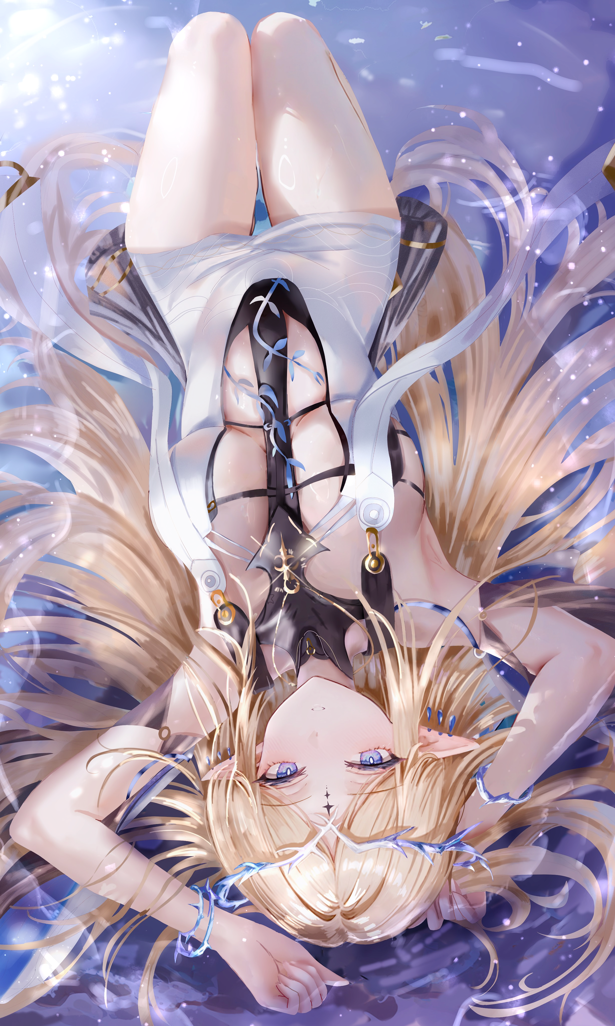 age_fx cartethyia dress no_bra pointy_ears tattoo wet wuthering_waves