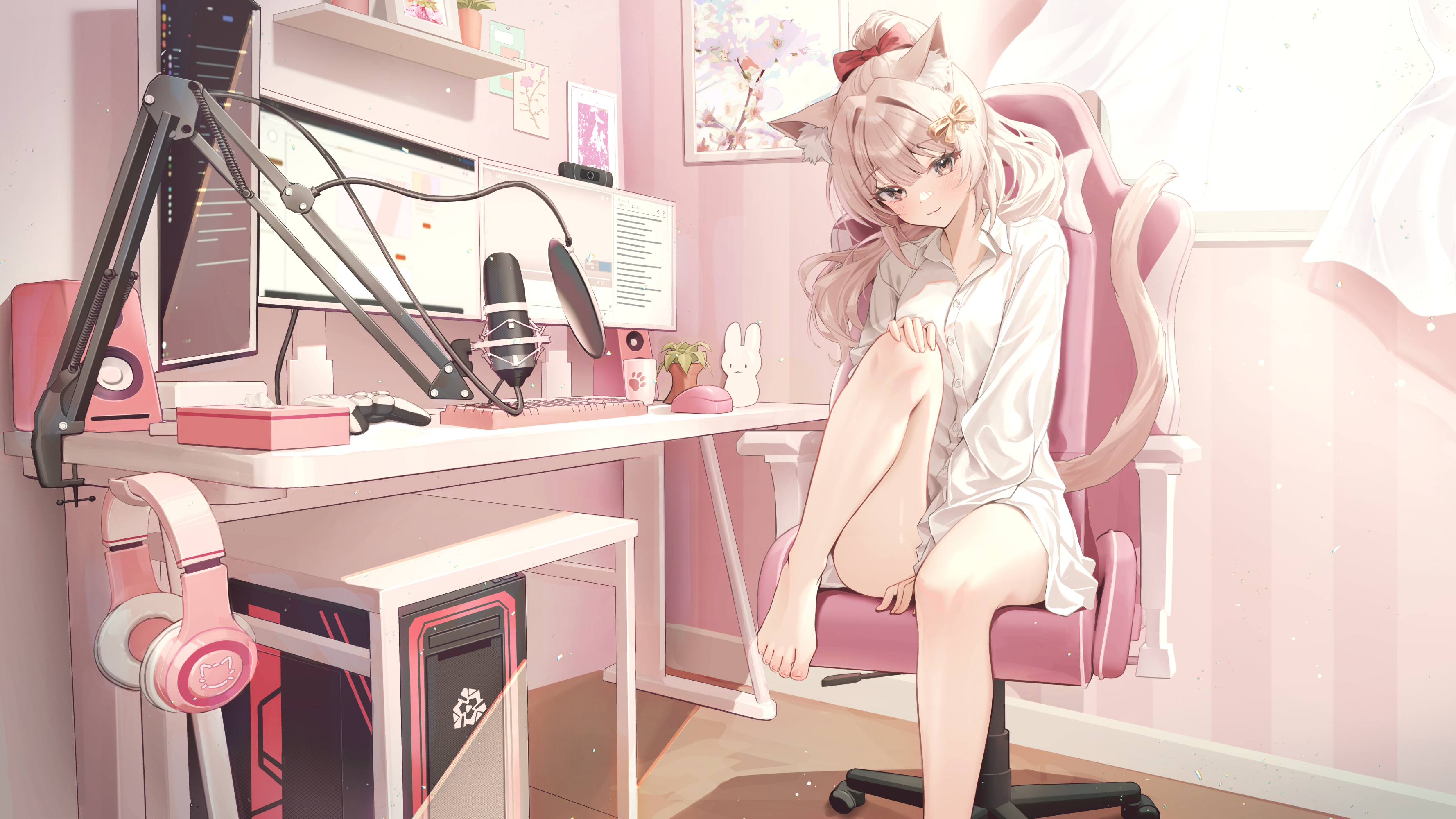 animal_ears babupipi bluedok_(o-ni) dress_shirt indie_virtual_youtuber nekomimi tail