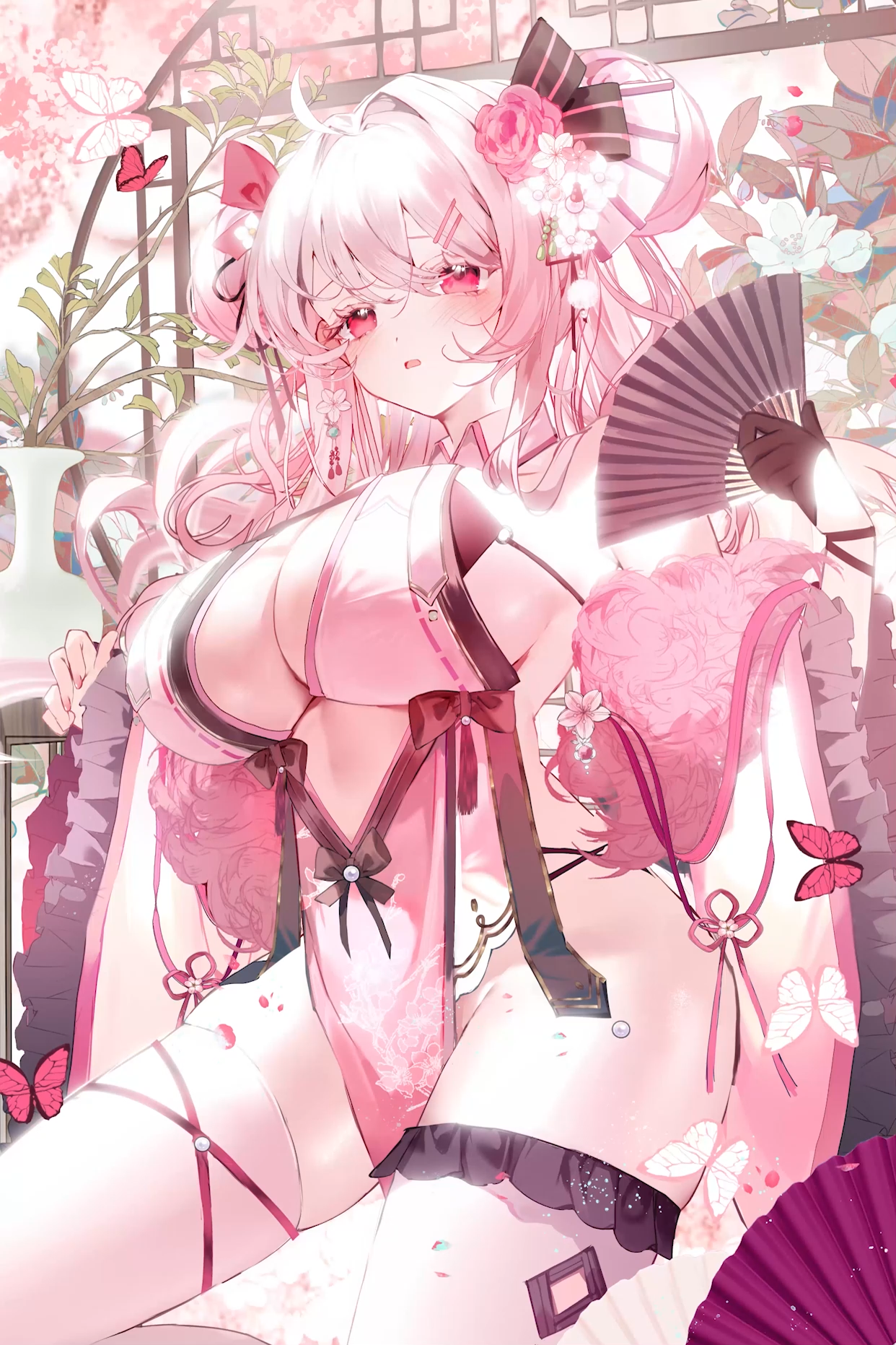 chinadress garter indie_virtual_youtuber lolita_fashion meichan_(mingming) no_bra tagme thighhighs