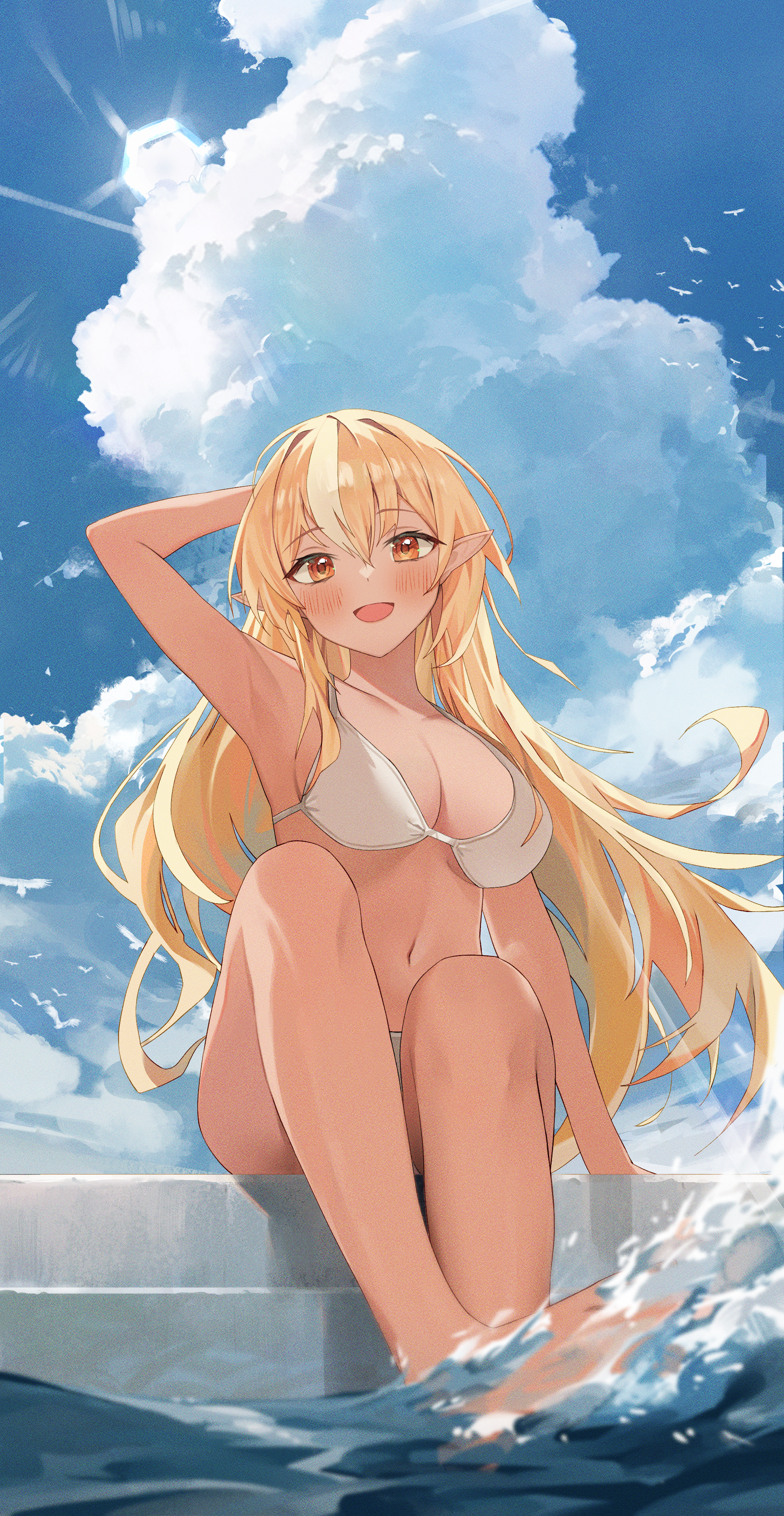 bikini elf hololive nel_dcm pointy_ears shiranui_flare swimsuits wet