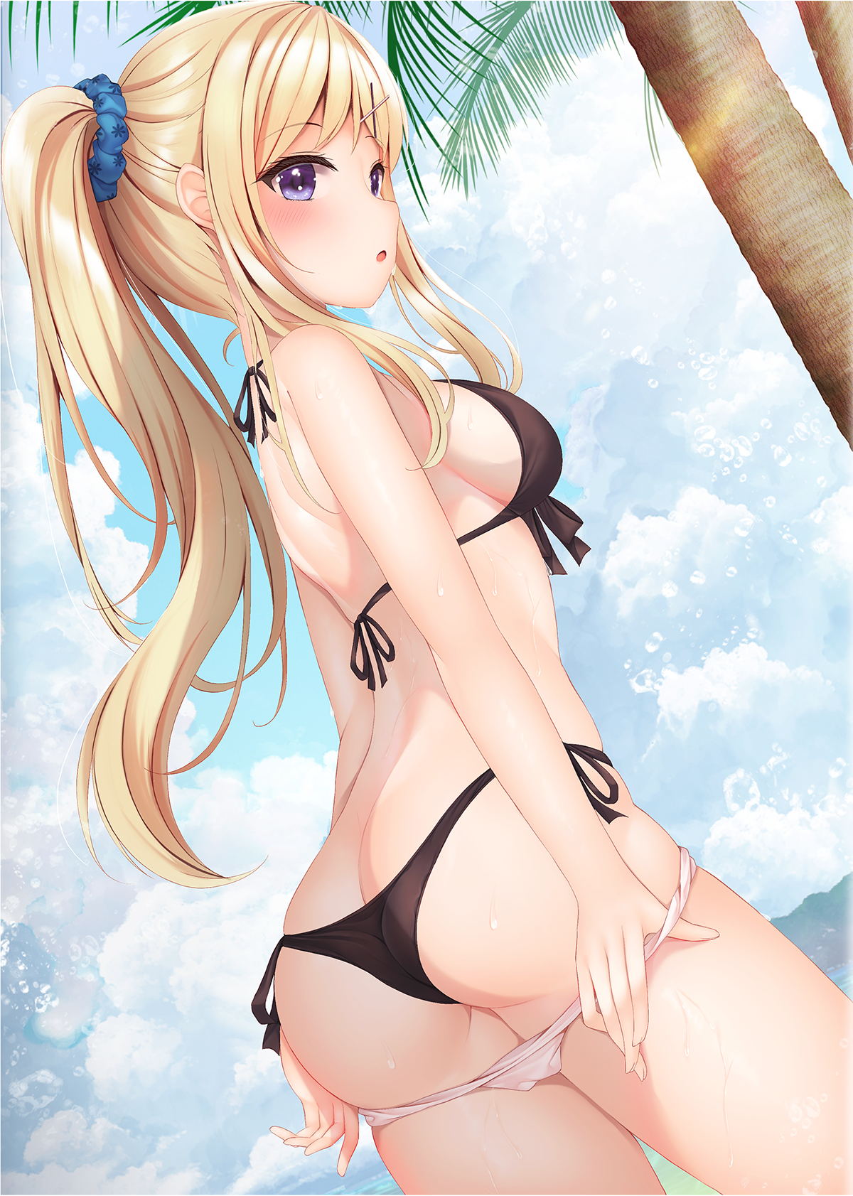 ass bikini kin-iro_mosaic kujou_karen minato_ojitan pantsu panty_pull swimsuits thong undressing wet