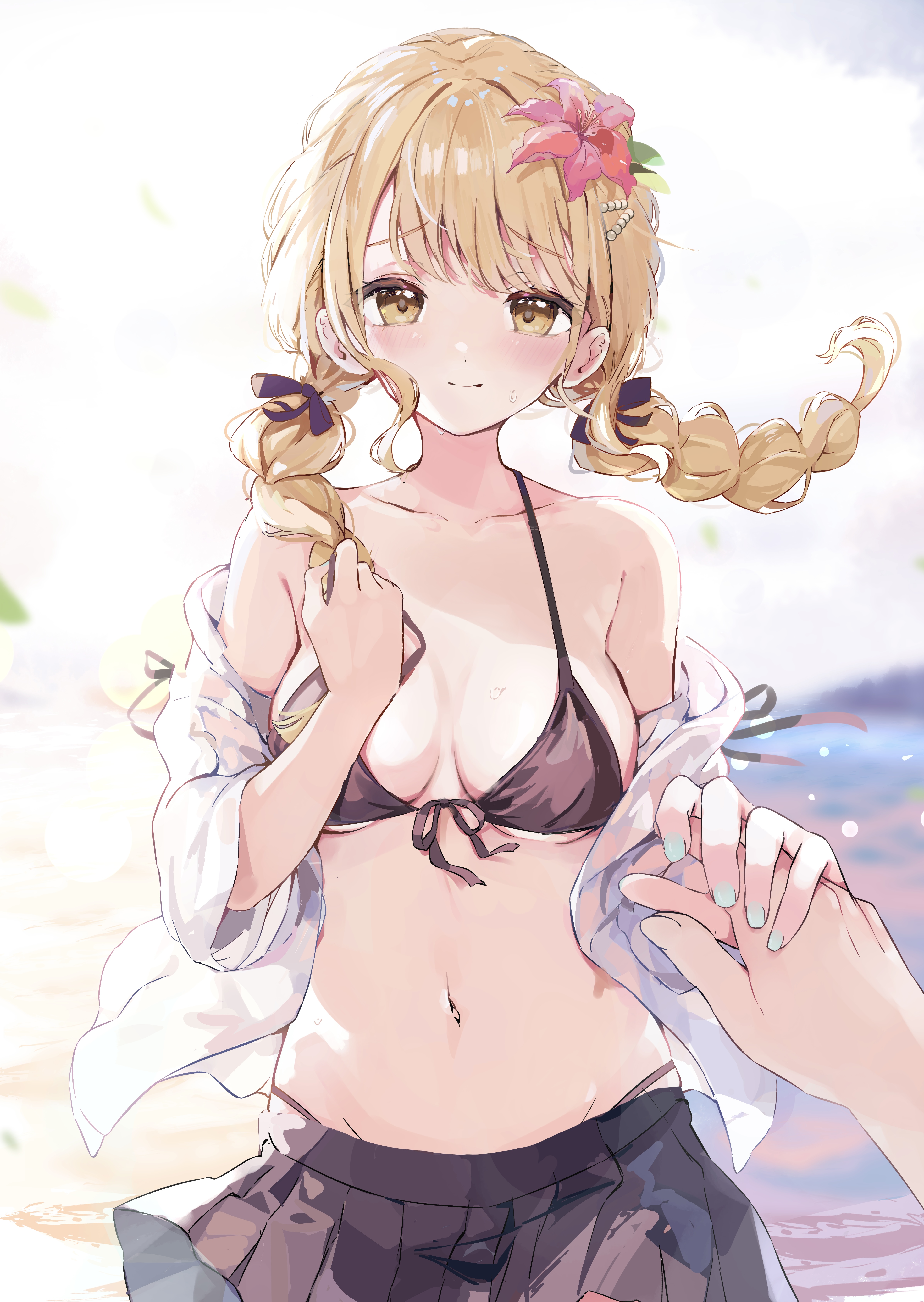 bikini fujita_kotone gakuen_idolm@ster nyorotono_(amafurashi) open_shirt see_through swimsuits the_idolm@ster