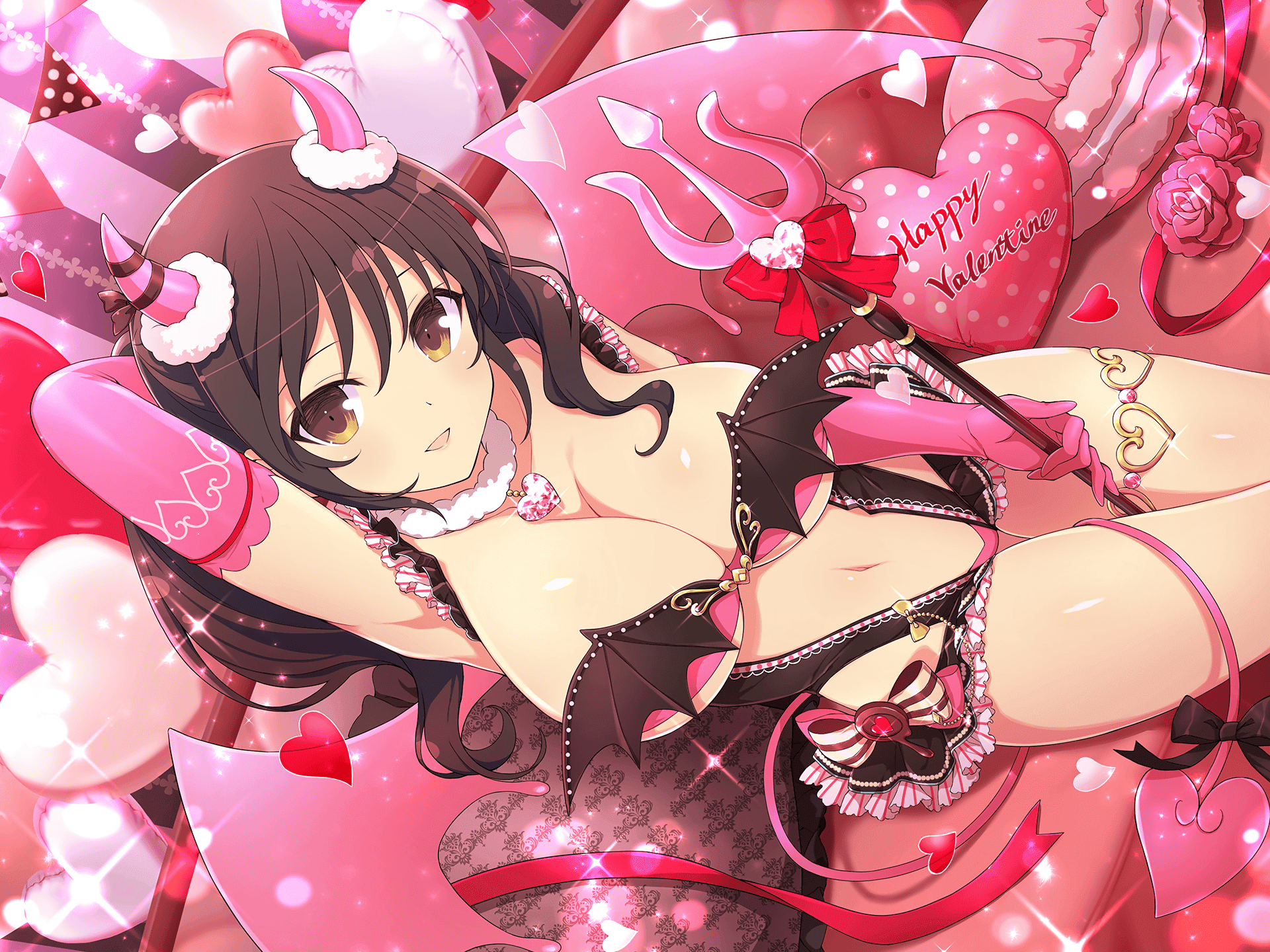 asuka_(senran_kagura) devil horns leotard no_bra senran_kagura tail valentine weapon wings yaegashi_nan