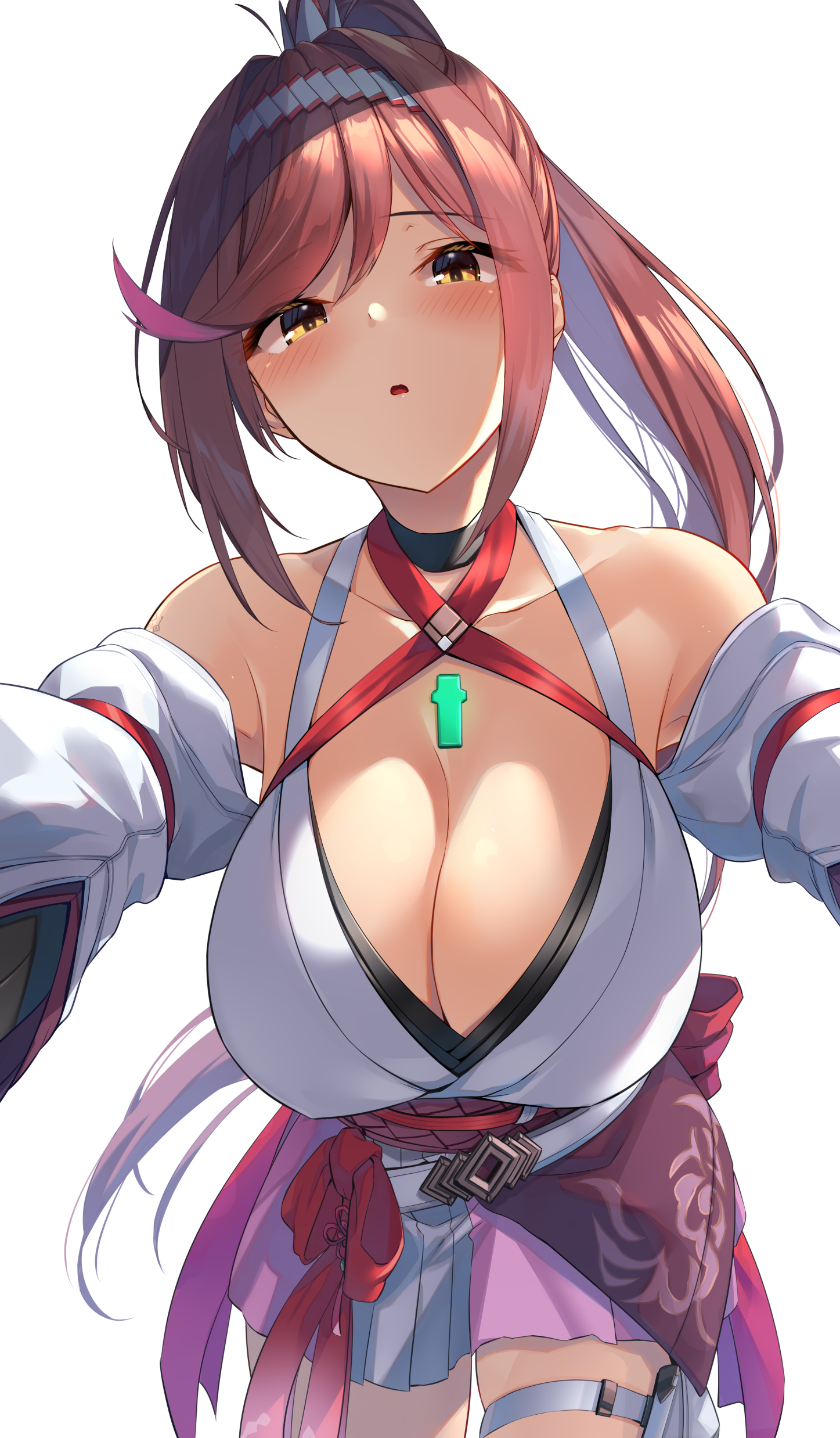 eel_mizue garter japanese_clothes kagiroi_(xenoblade_3) no_bra open_shirt xenoblade_(series) xenoblade_3