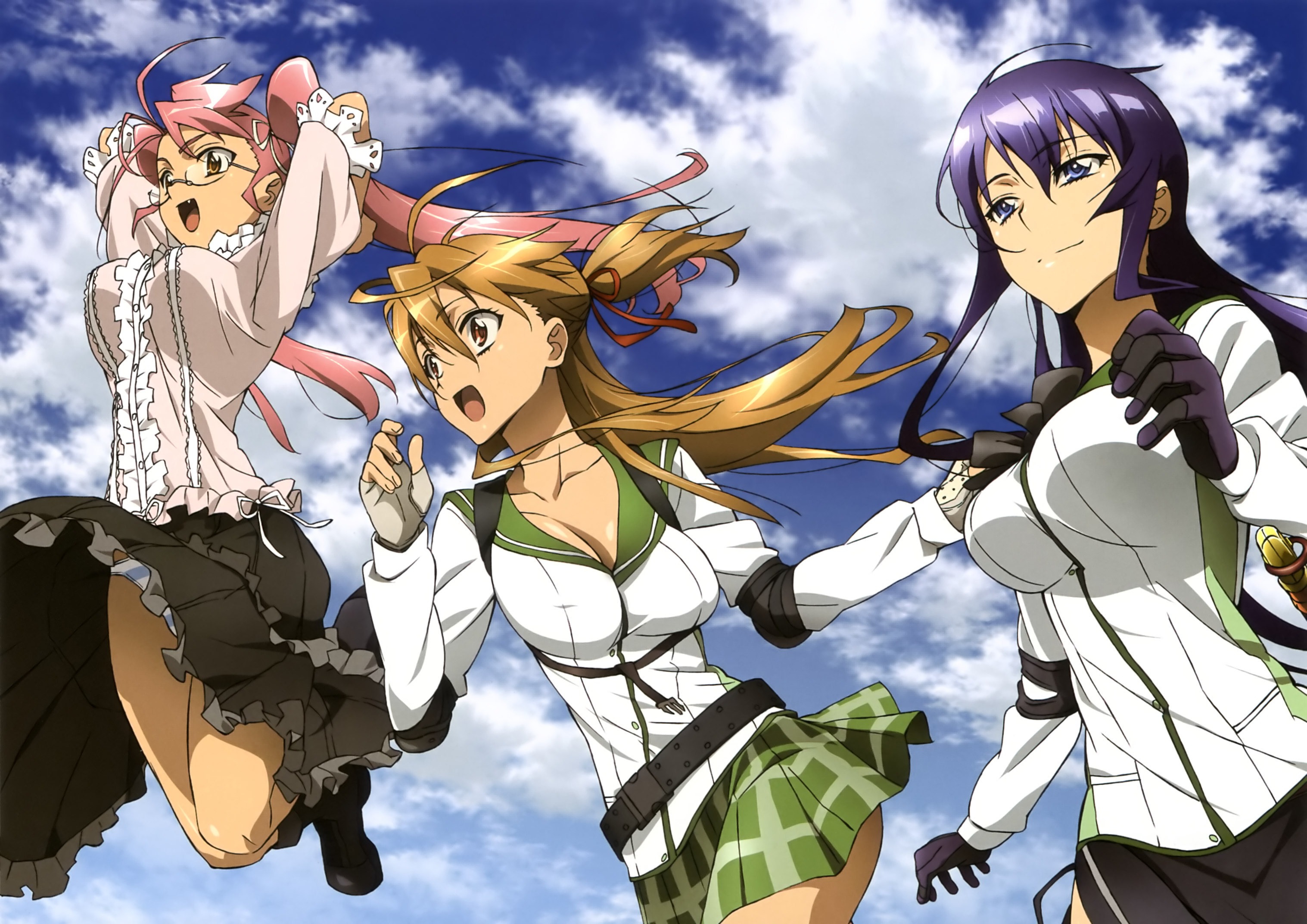 busujima_saeko cleavage highschool_of_the_dead megane miyamoto_rei pantsu seifuku shimapan takagi_saya