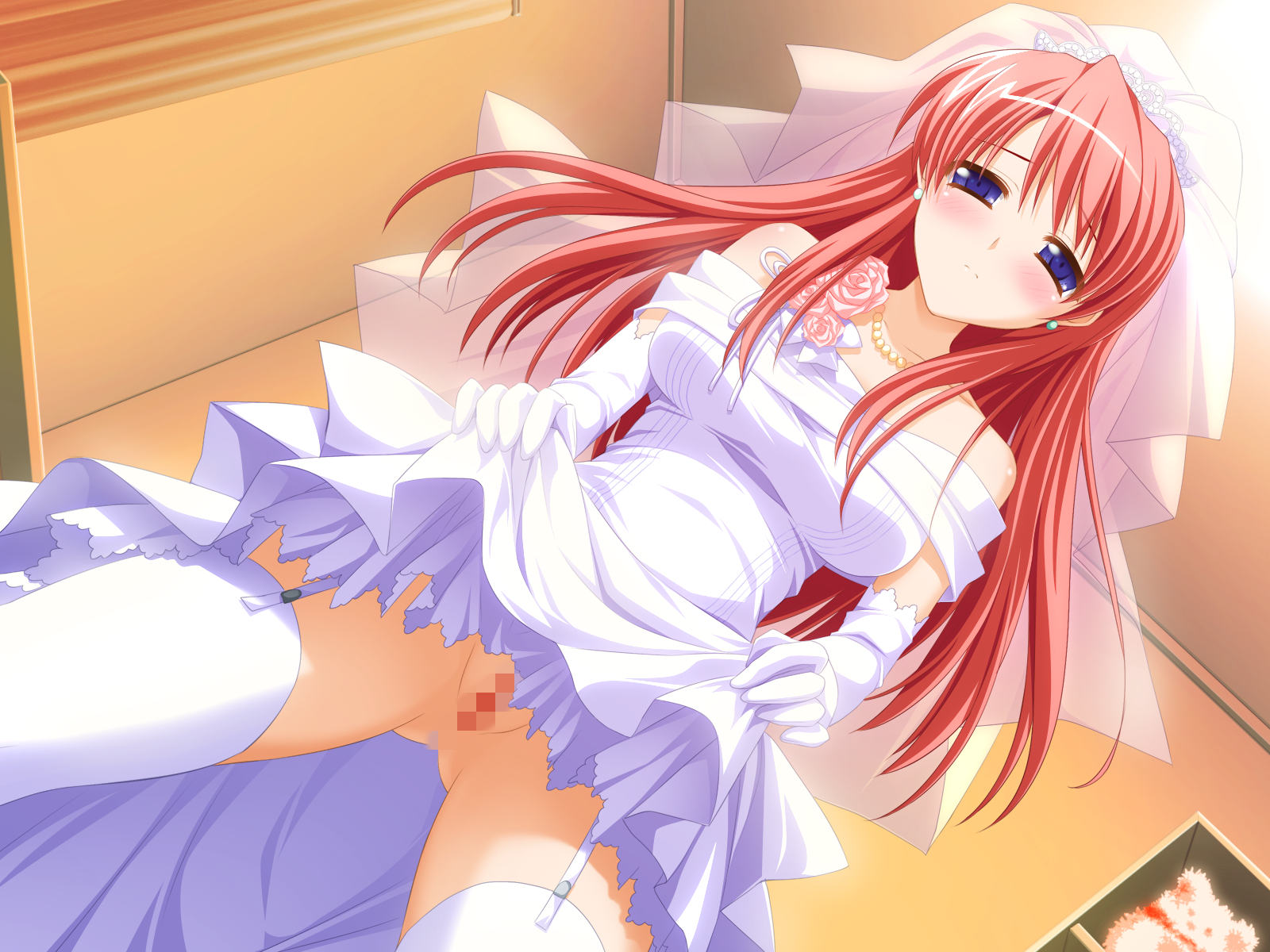 ariko_yohichi censored dress game_cg hasegawa_akemi nopan pia_carrot pia_carrot_4 pussy skirt_lift stockings thighhighs wedding_dress