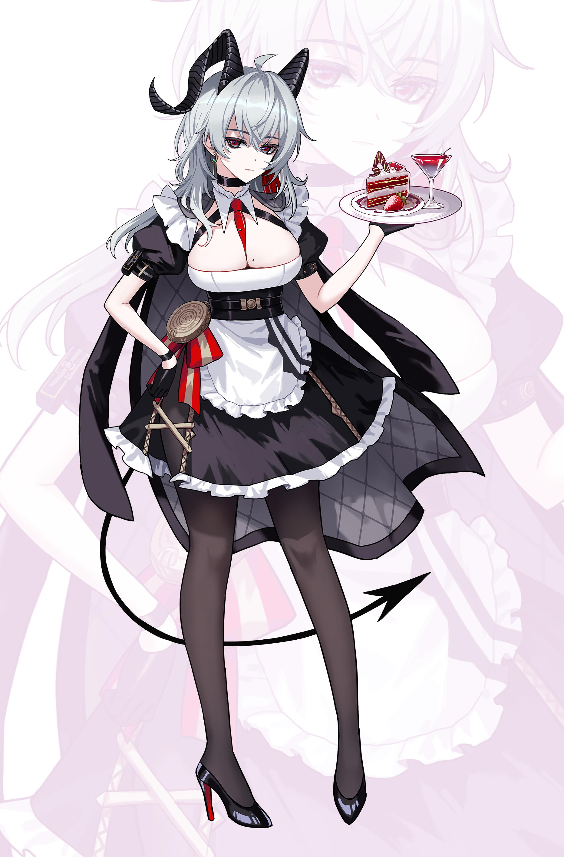 heels horns kyundoo maid no_bra pantyhose tail waitress wuthering_waves zani