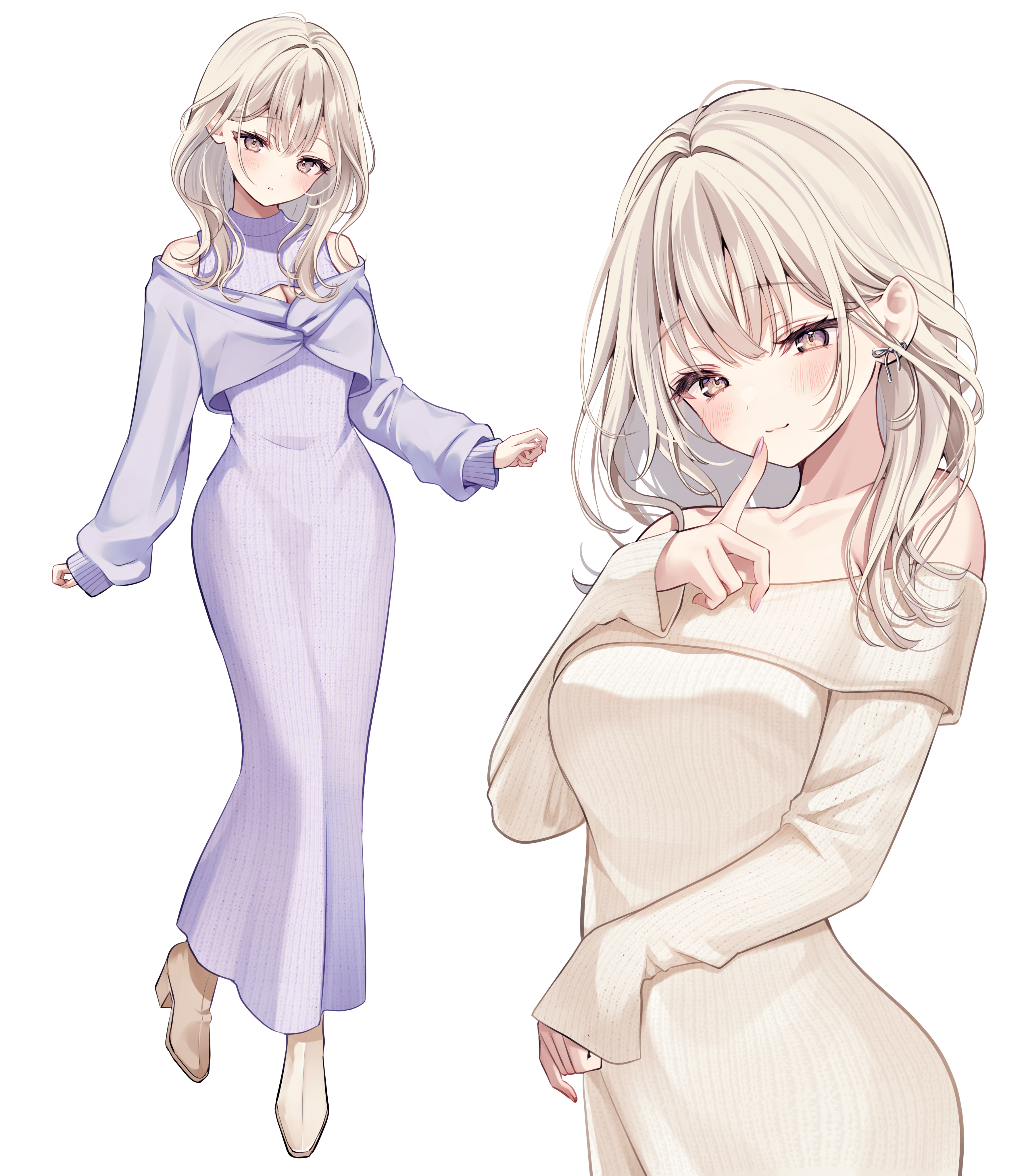 cleavage dress heels no_bra sweater yuga-