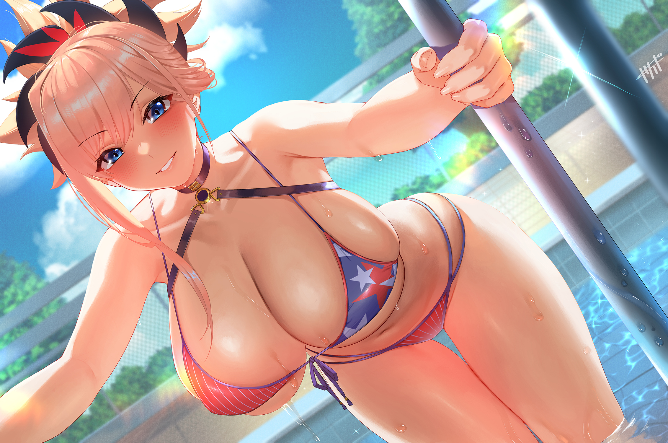 bikini fate/grand_order kisaragi_tsurugi miyamoto_musashi_(fate) swimsuits wet