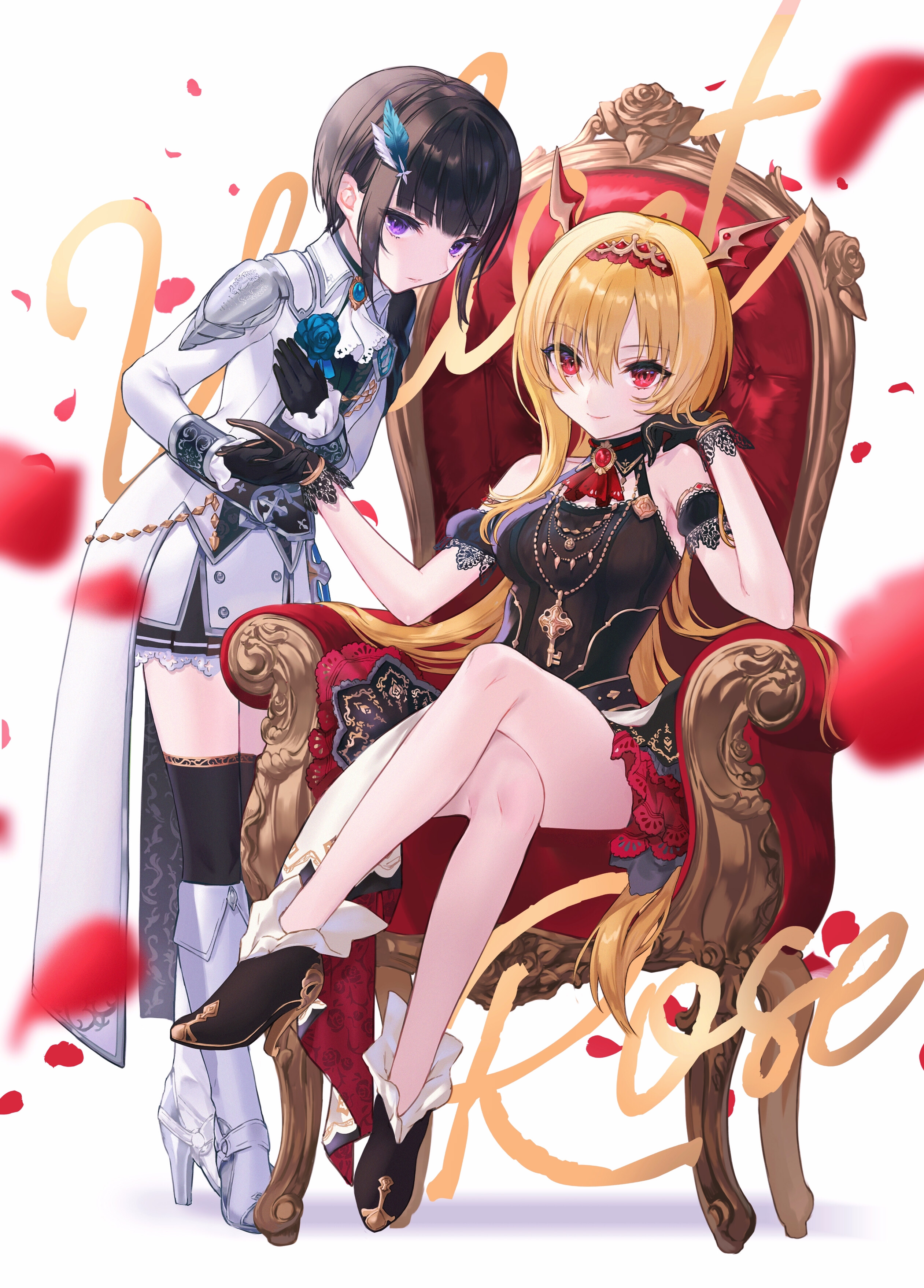 armor heels horns kurosaki_chitose shirayuki_chiyo the_idolm@ster the_idolm@ster_cinderella_girls thighhighs