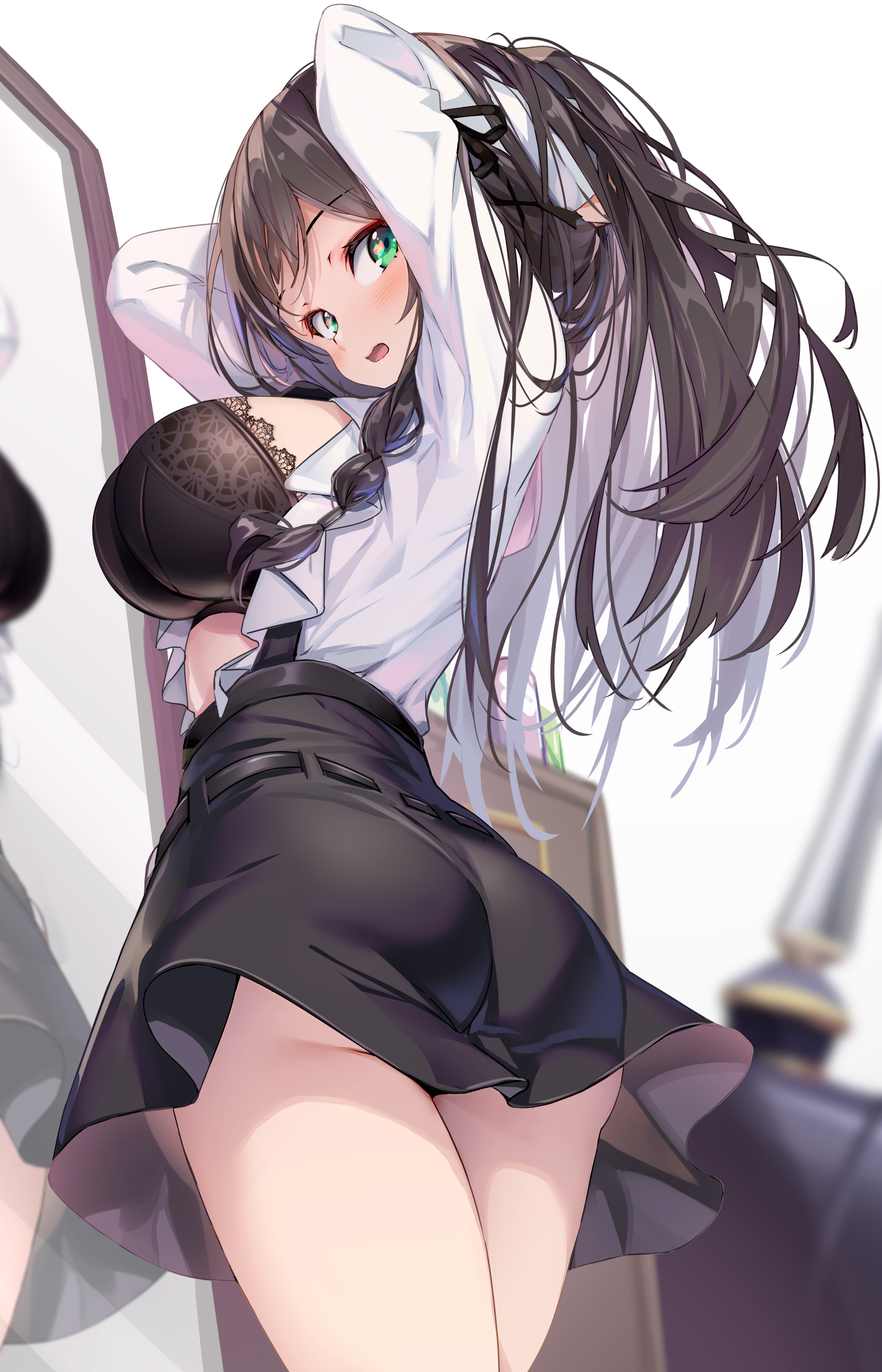 alina_clover ass bra guild_no_uketsukejou_desuga_zangyou_wa_iya_nanode_boss_wo_solo_toubatsu_shiyouto_omoimasu hong_(white_spider) open_shirt skirt_lift uniform