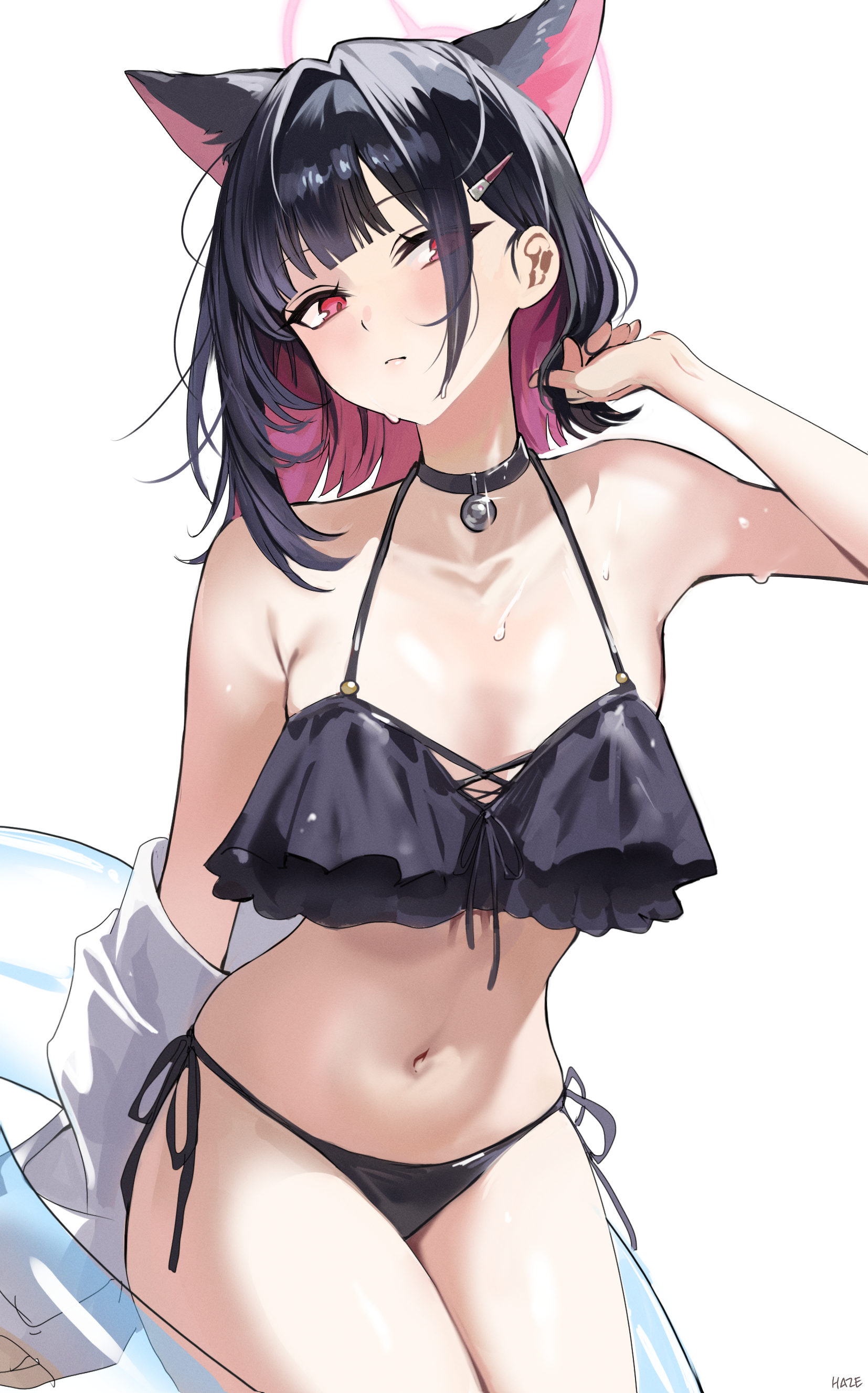 animal_ears bikini blue_archive halo haze_(ohw8g) kyouyama_kazusa nekomimi sketch swimsuits wet