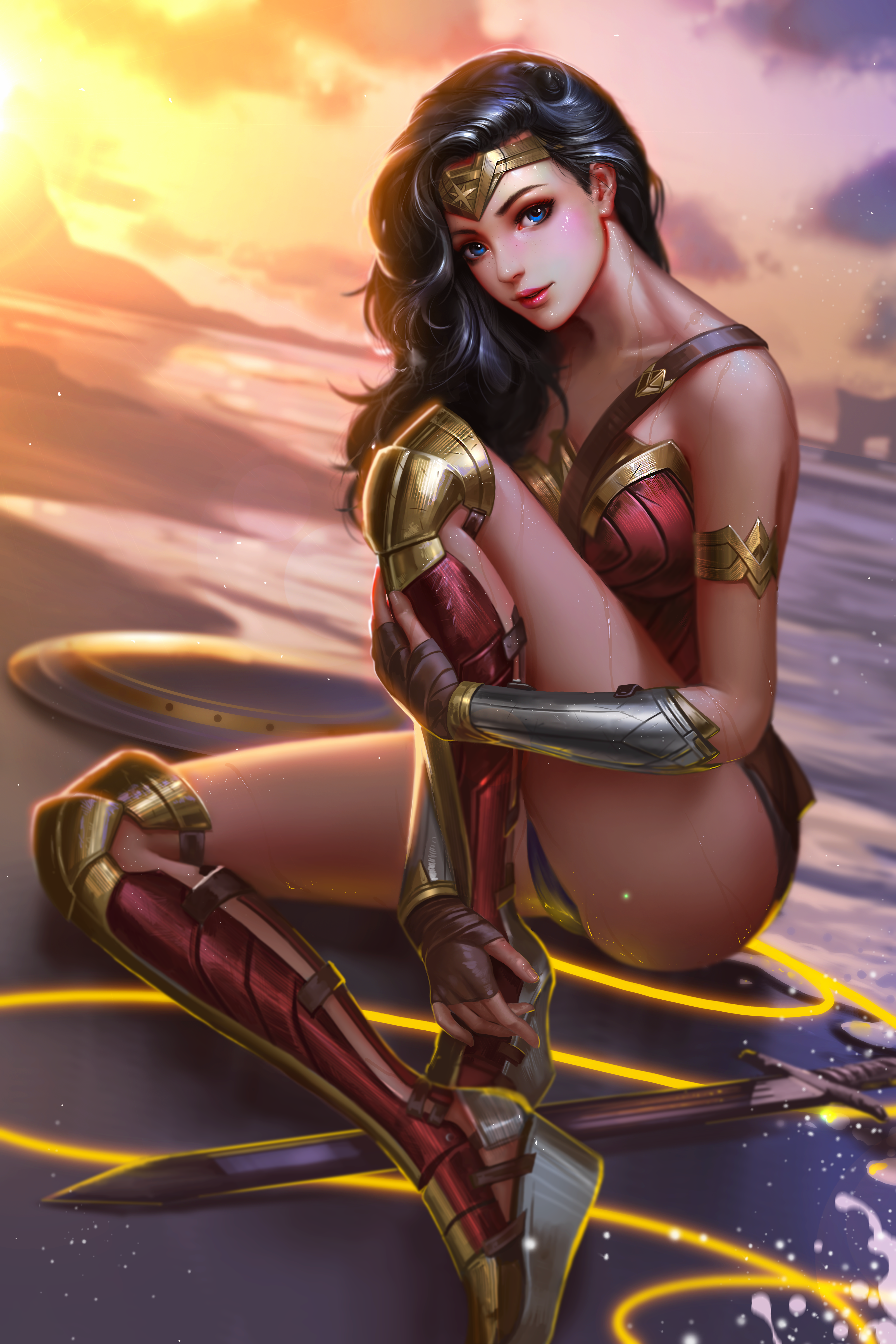 armor dc_comics heels liang_xing pantsu sword wet wonder_woman wonder_woman_(character)