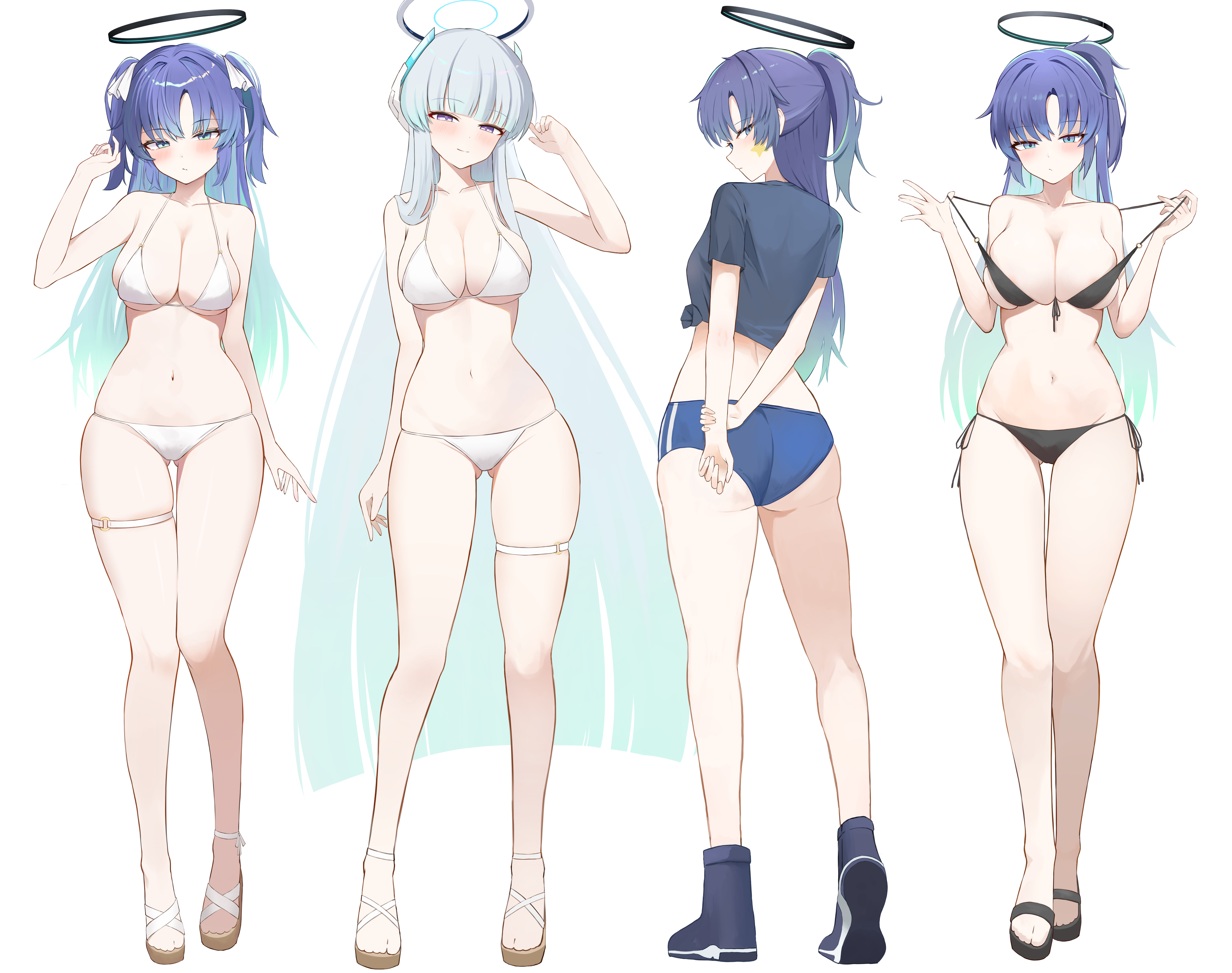 aipa areola bikini blue_archive buruma garter gym_uniform halo hayase_yuuka swimsuits tattoo undressing ushio_noa