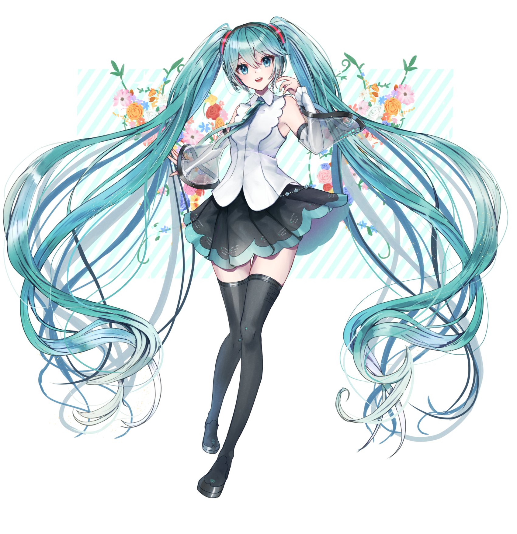 norisuke (norisketch) vocaloid hatsune miku skirt lift thighhighs ...