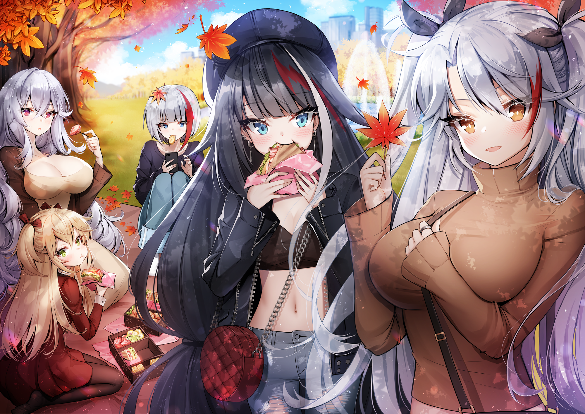 admiral_graf_spee_(azur_lane) admiral_hipper_(azur_lane) ankkoyom azur_lane breast_hold cleavage deutschland_(azur_lane) graf_zeppelin_(azur_lane) pantyhose prinz_eugen_(azur_lane) sweater zeppelin-chan_(azur_lane)