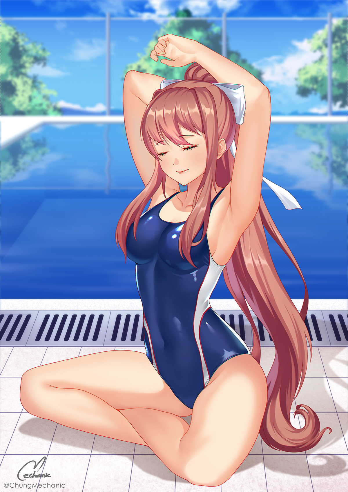 chungmechanic doki_doki_literature_club! monika_(doki_doki_literature_club!) swimsuits