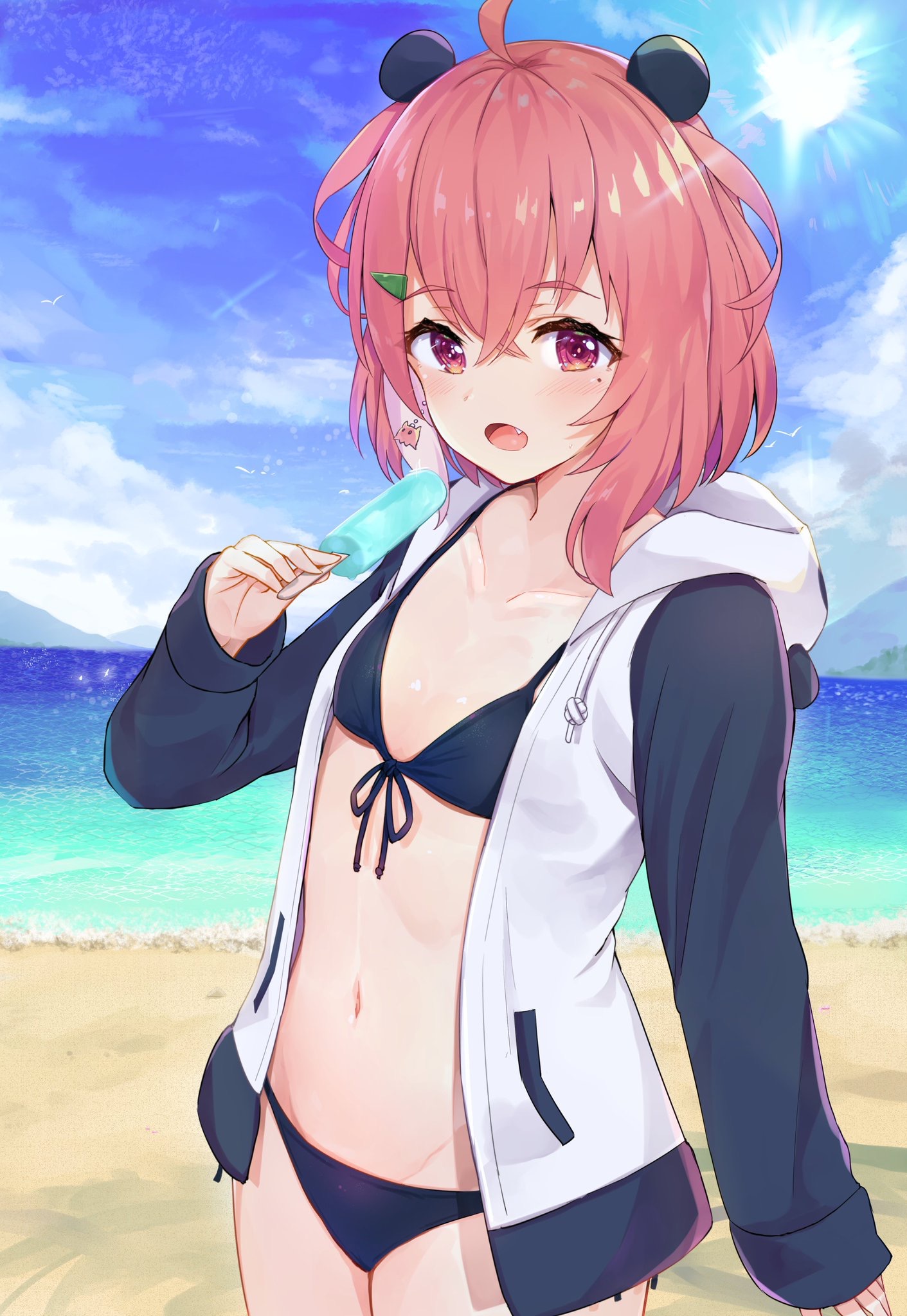 bikini cleavage nijisanji nijisanji_gamers open_shirt racchi. sasaki_saku swimsuits