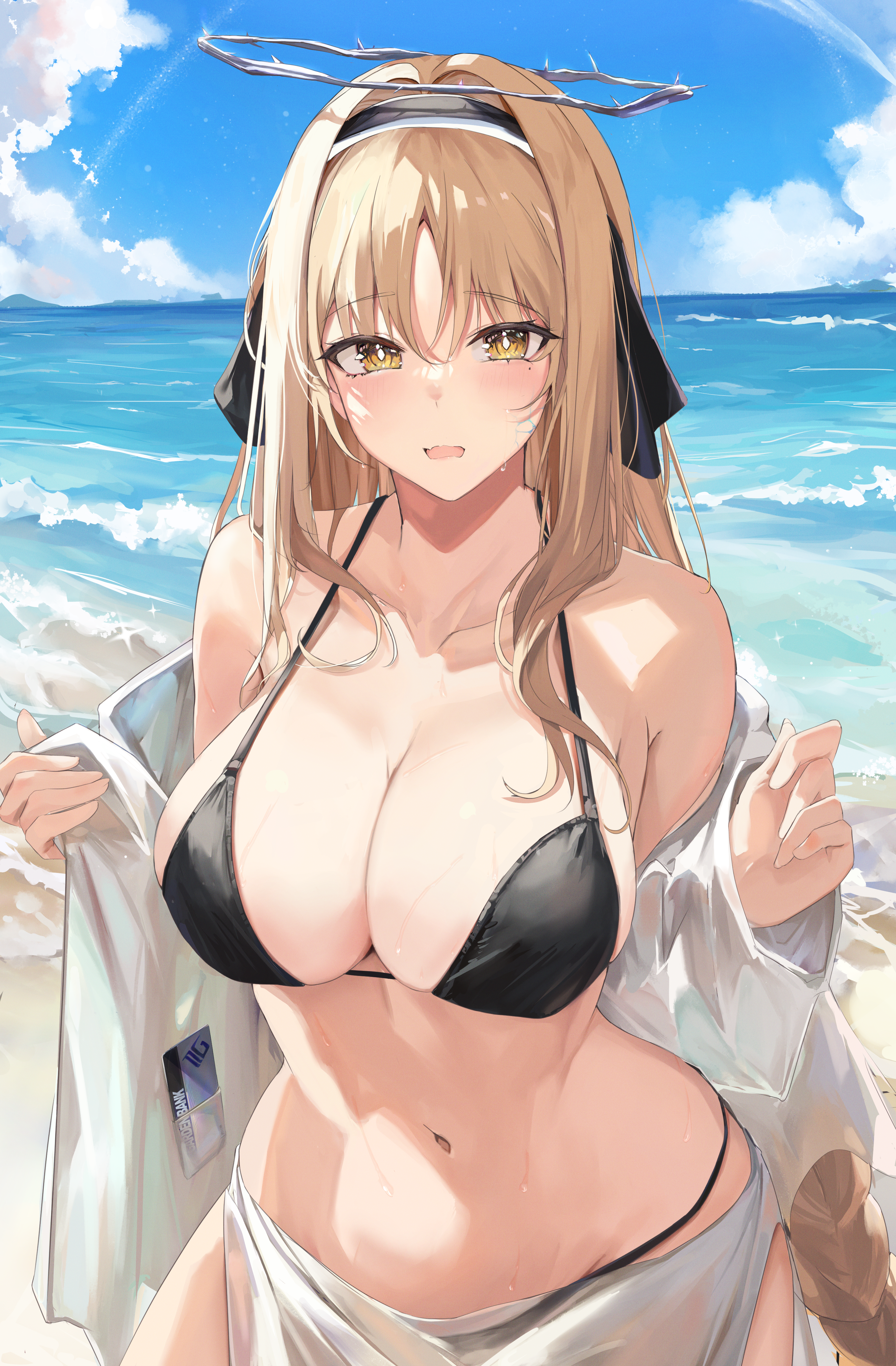 angel aoi_13 bianca_(punishing:_gray_raven) bikini open_shirt punishing:_gray_raven see_through swimsuits undressing wet wet_clothes