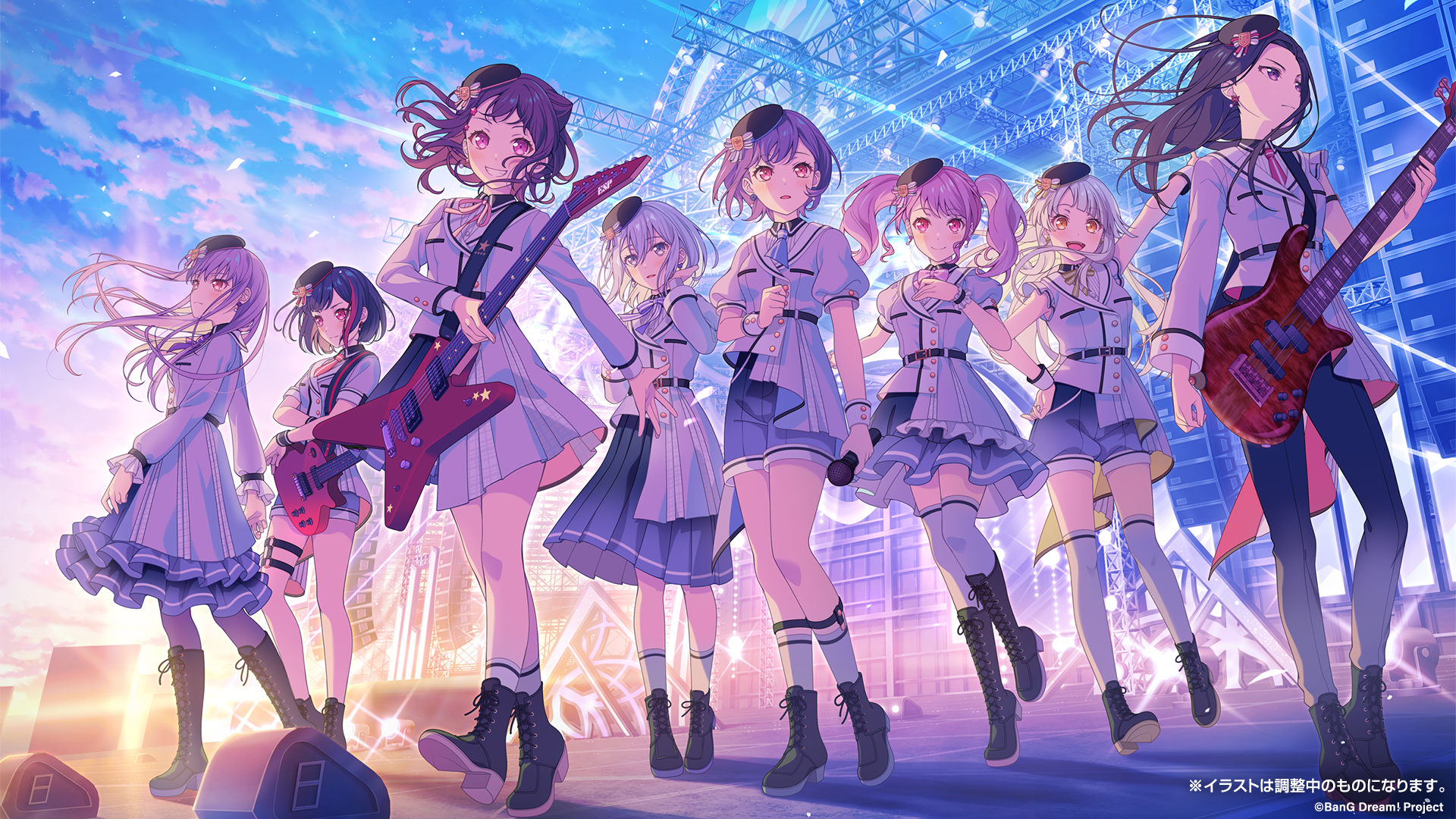 bang_dream! bang_dream!_it's_mygo!!!!! garter guitar kurata_mashiro maruyama_aya minato_yukina mitake_ran mochi_puyo nobusawa_osamu takamatsu_tomori thighhighs toyama_kasumi tsurumaki_kokoro uniform wakana_rei wallpaper