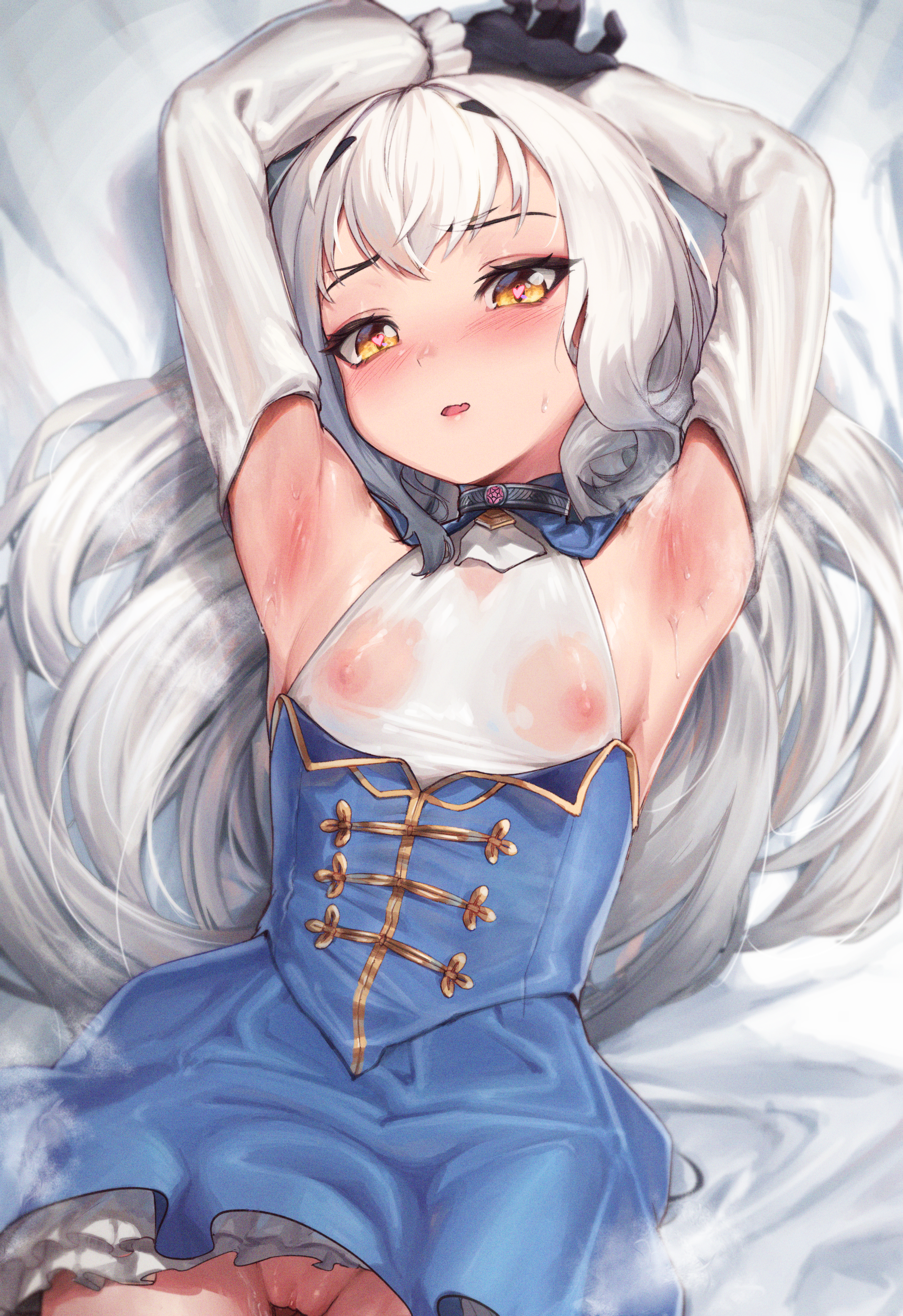 fate/grand_order loli melusine_(fate) nipples no_bra nopan padoruu pussy see_through skirt_lift uncensored