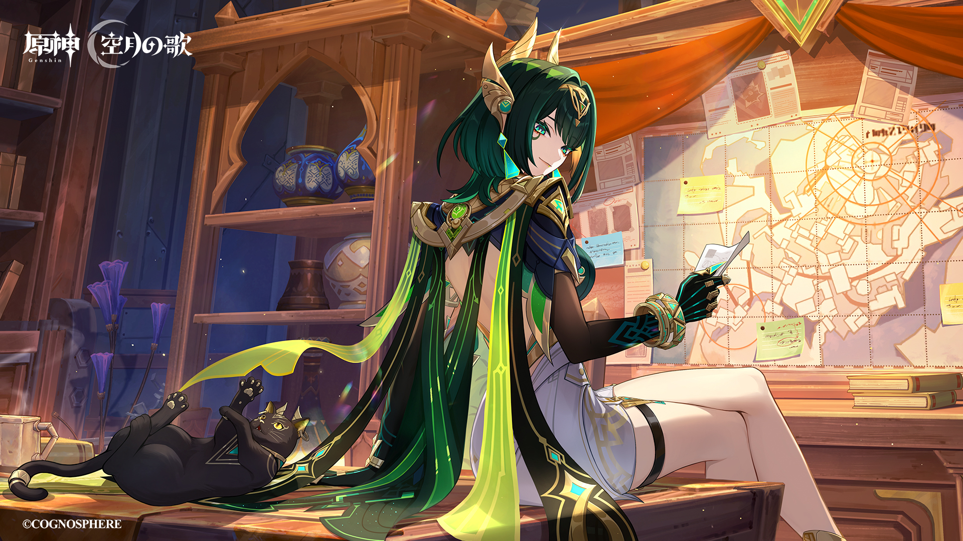 garter genshin_impact nefer neko no_bra tagme wallpaper