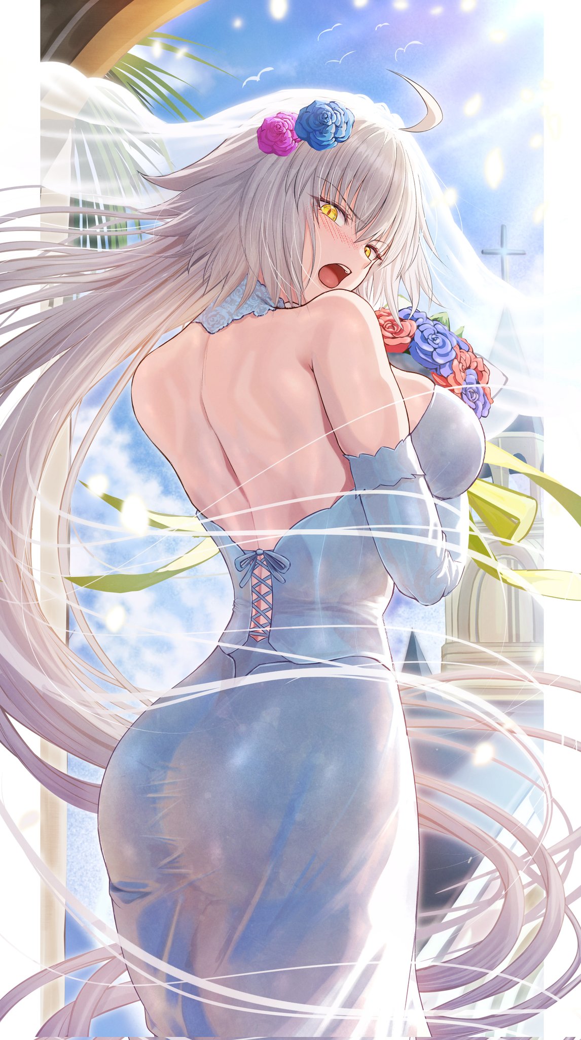 ass dress fate/grand_order jeanne_d'arc jeanne_d'arc_alter_(fate) no_bra penguintake wedding_dress