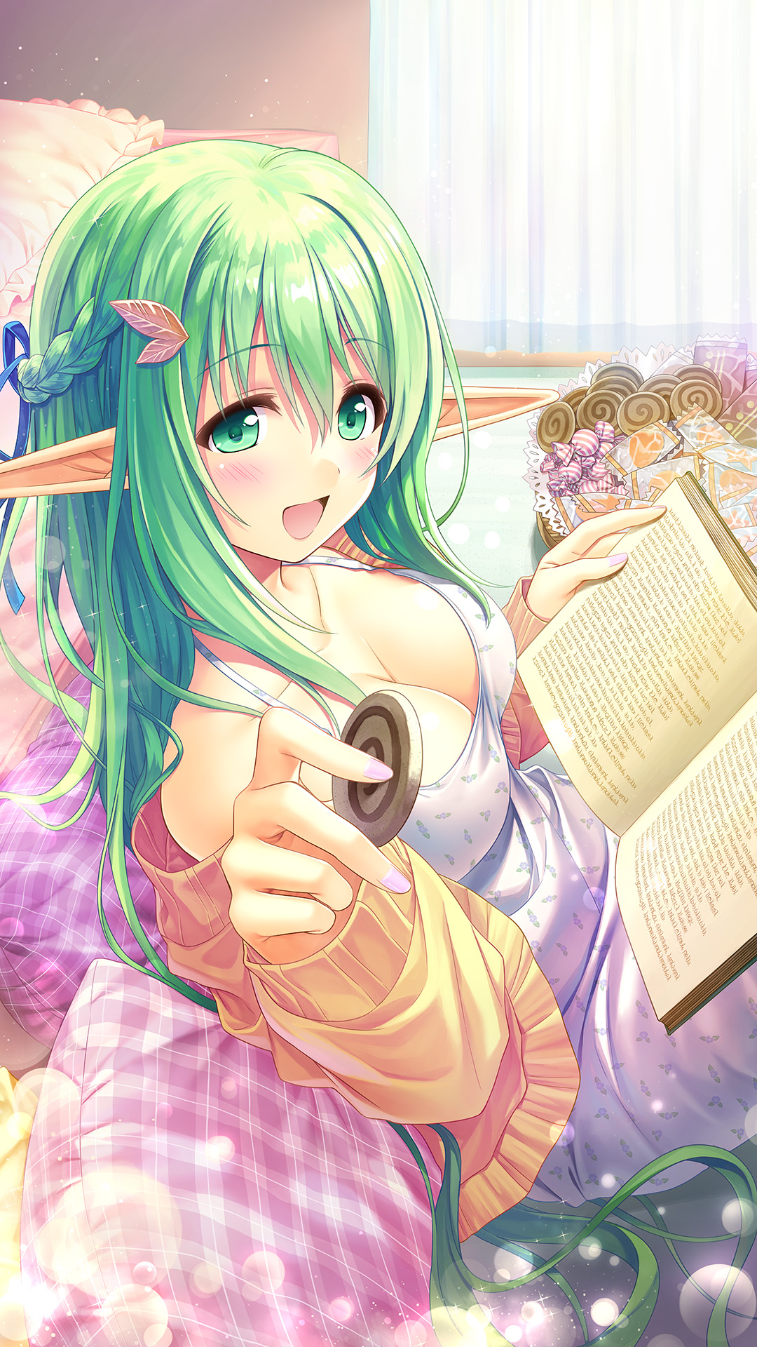 anastigal_elmar_engel_berglund august elf iris_mysteria!_~shoujo_no_tsumugu_yume_no_hiseki~ natsuno_io no_bra pajama pointy_ears sweater