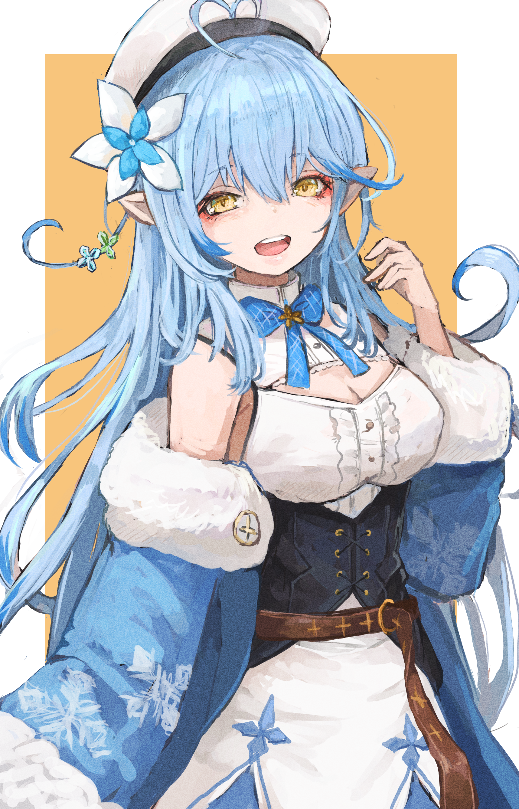 cleavage elf hololive nyucha pointy_ears yukihana_lamy