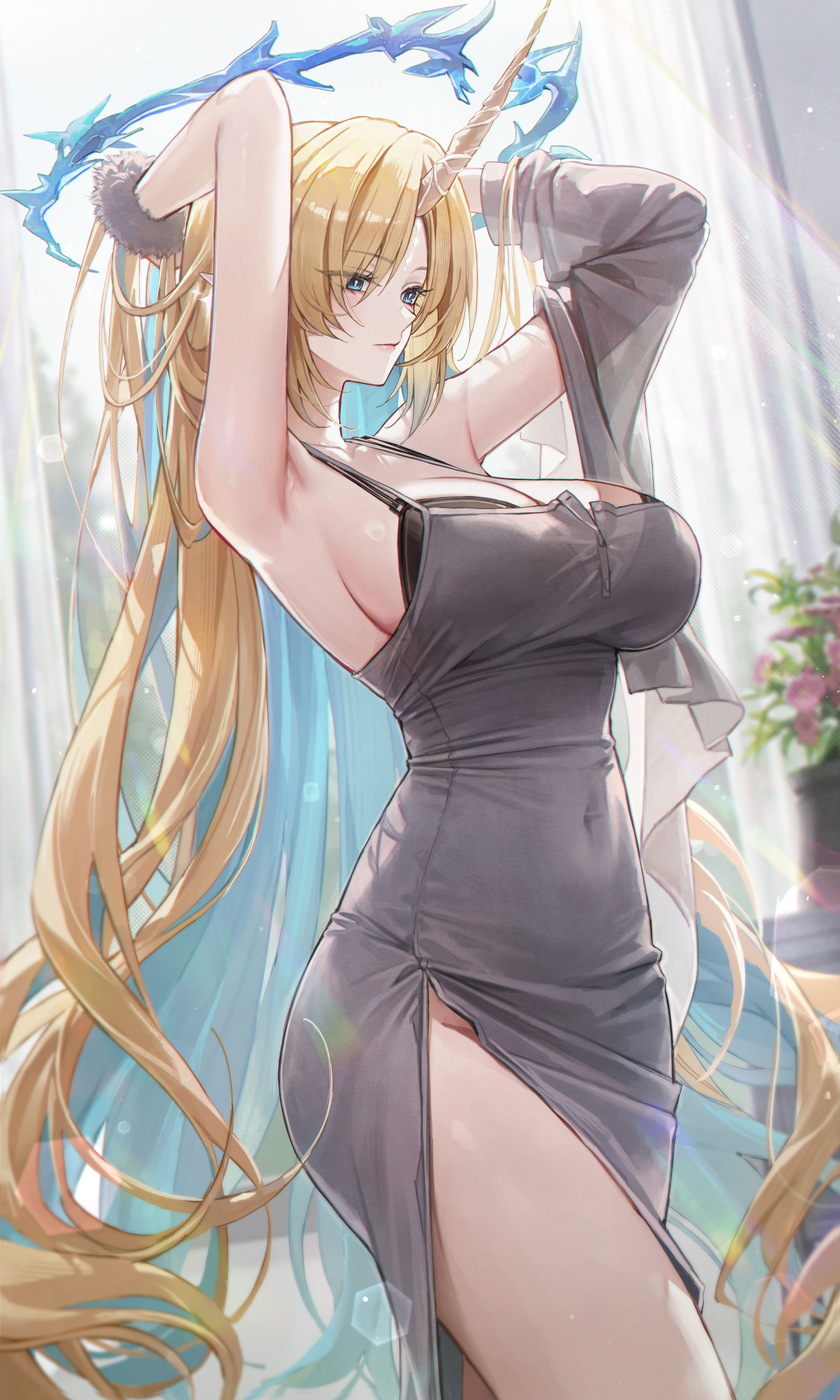 bra dress fleurdelys horns meoyo pointy_ears wuthering_waves
