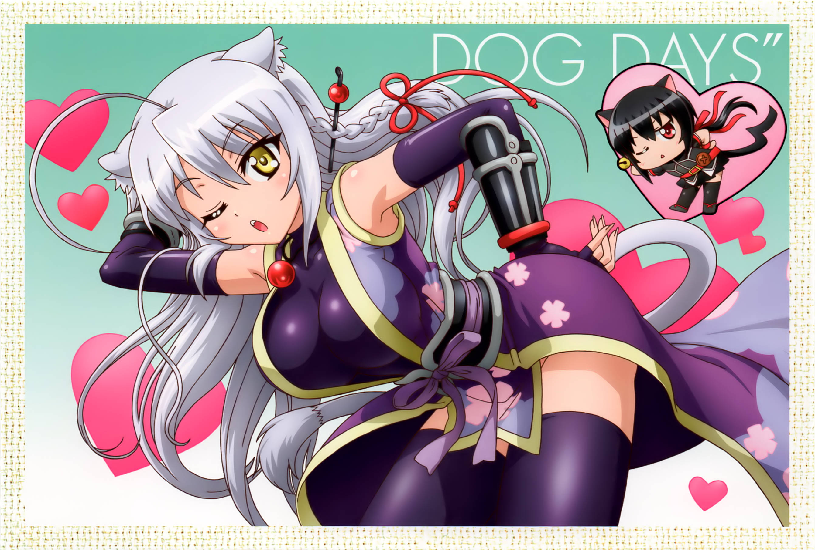 animal_ears chibi dog_days japanese_clothes leonmitchelli_galette_des_rois noir_vinocacao tail thighhighs