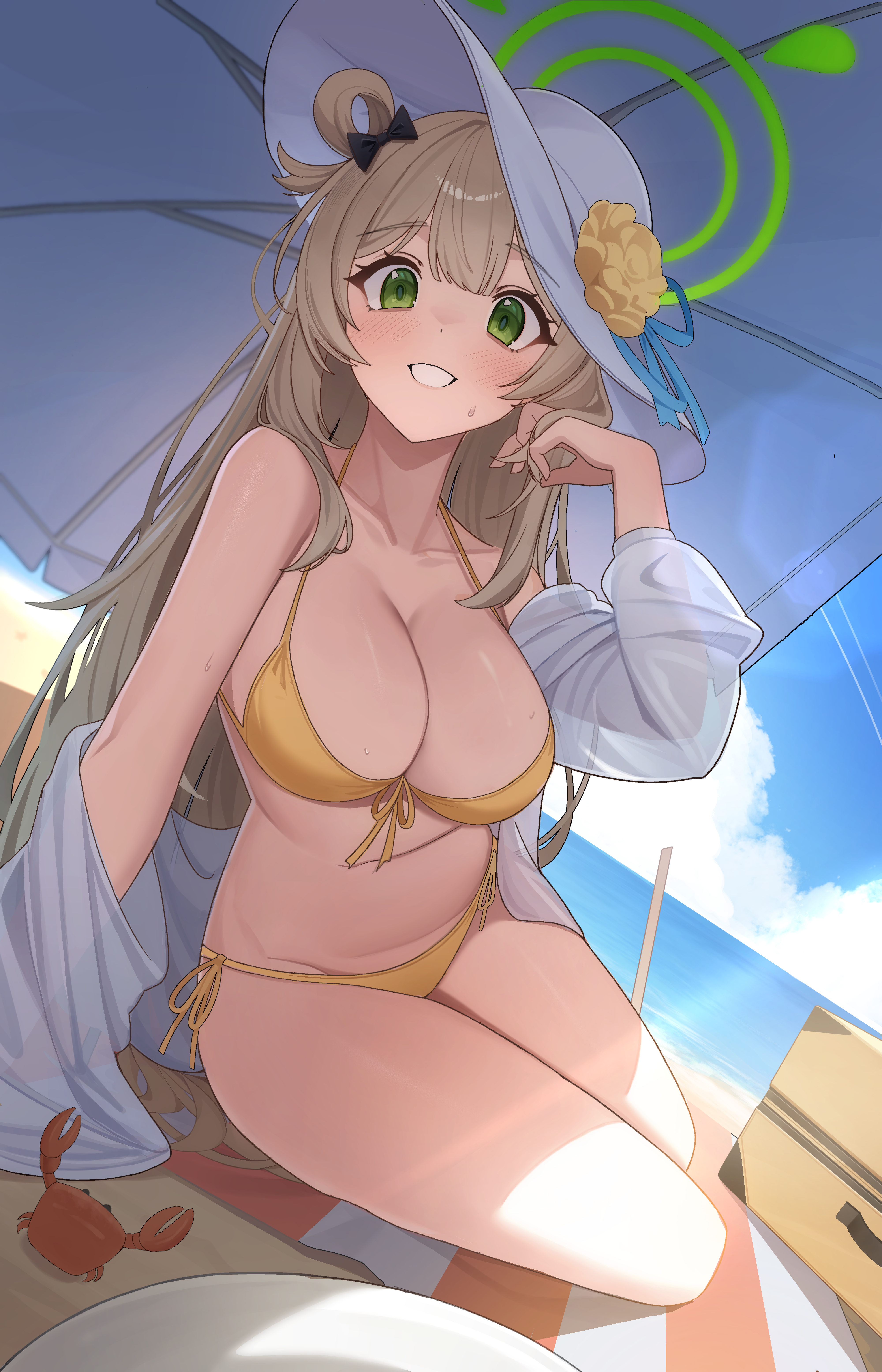 bikini blue_archive halo izayoi_nonomi open_shirt pang-yo see_through swimsuits