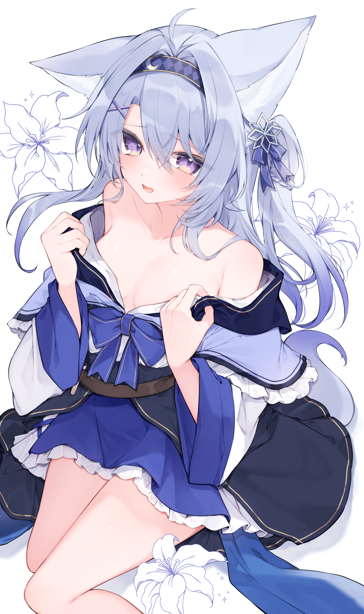 animal_ears detexted fukunoki_tokuwa japanese_clothes no_bra open_shirt tail undressing