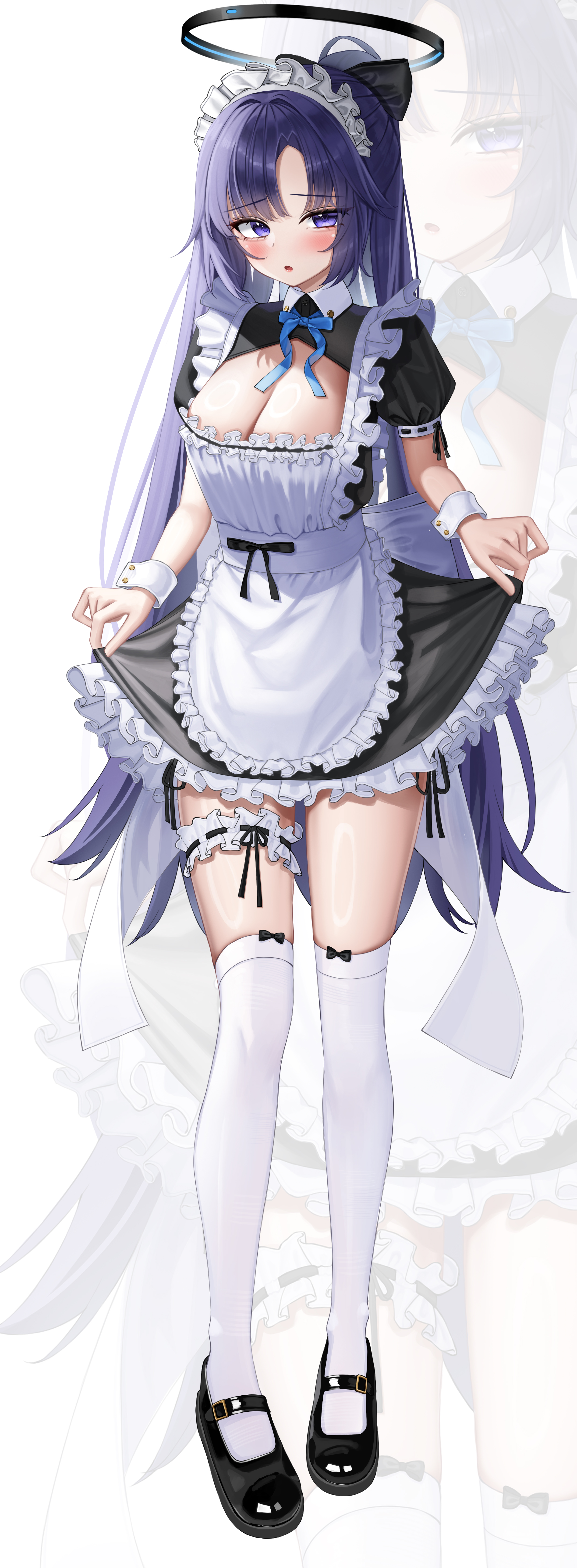 blue_archive garter halo hayase_yuuka hsxxx maid no_bra pantsu skirt_lift string_panties thighhighs