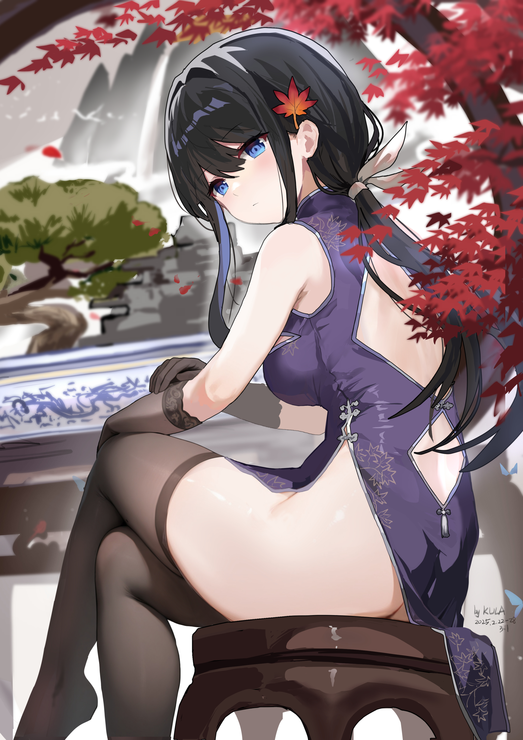 ass chinadress kkkula no_bra nopan skirt_lift thighhighs
