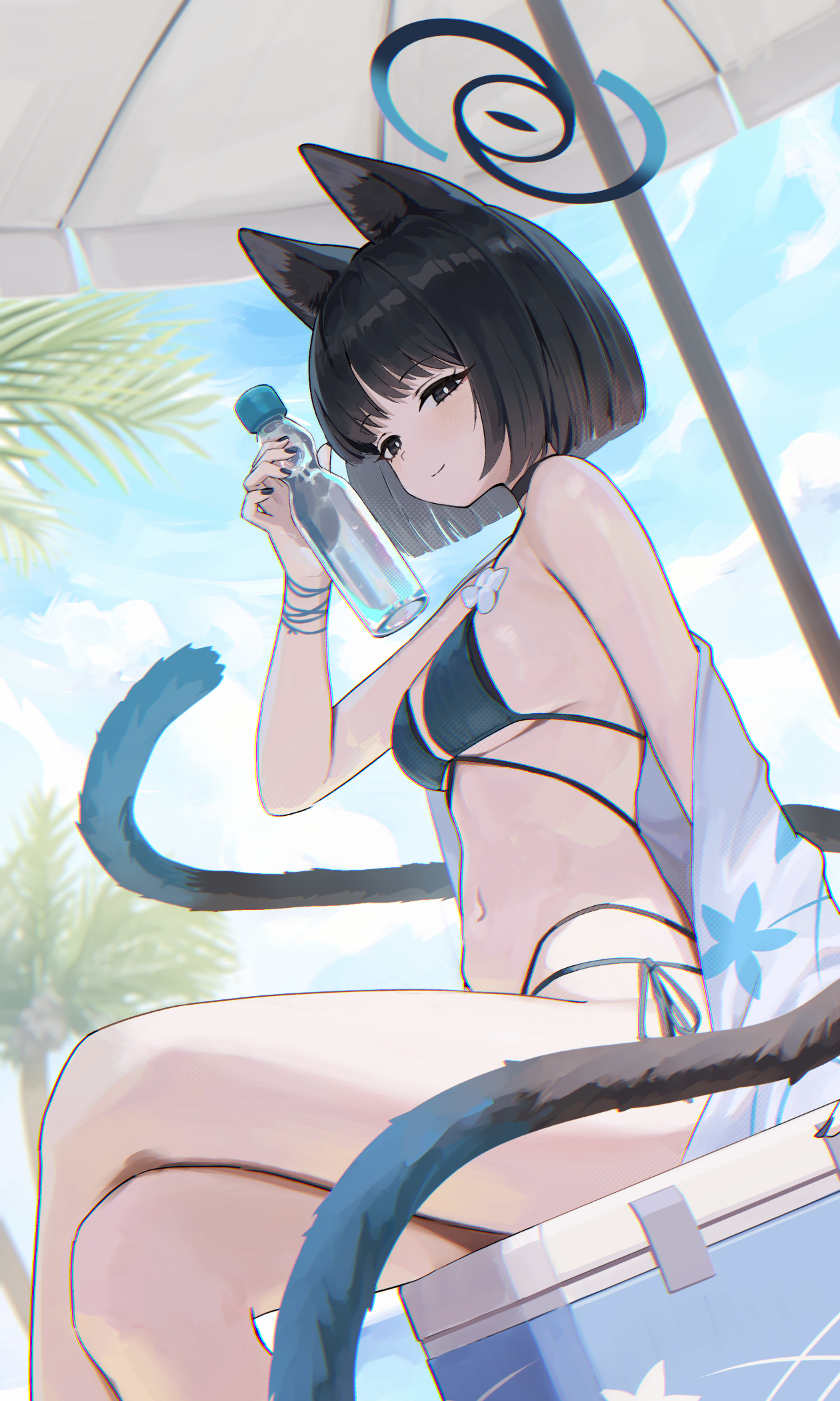 animal_ears bikini blue_archive halo japanese_clothes kiryuu_kikyou nekomimi swimsuits tail tem_(tempainting1)