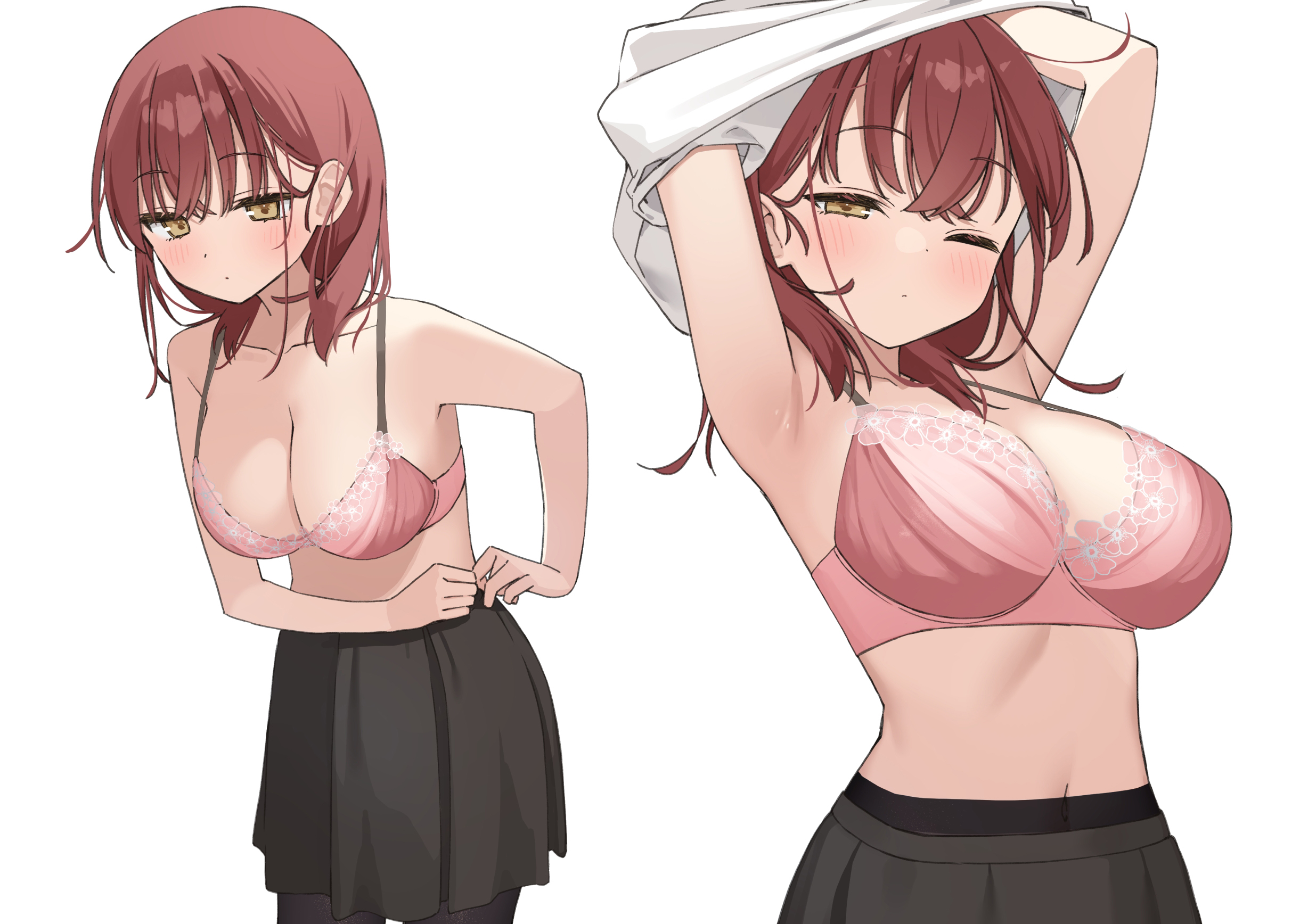 akari_(muninshiki) bra detexted muninshiki pantyhose shirt_lift undressing