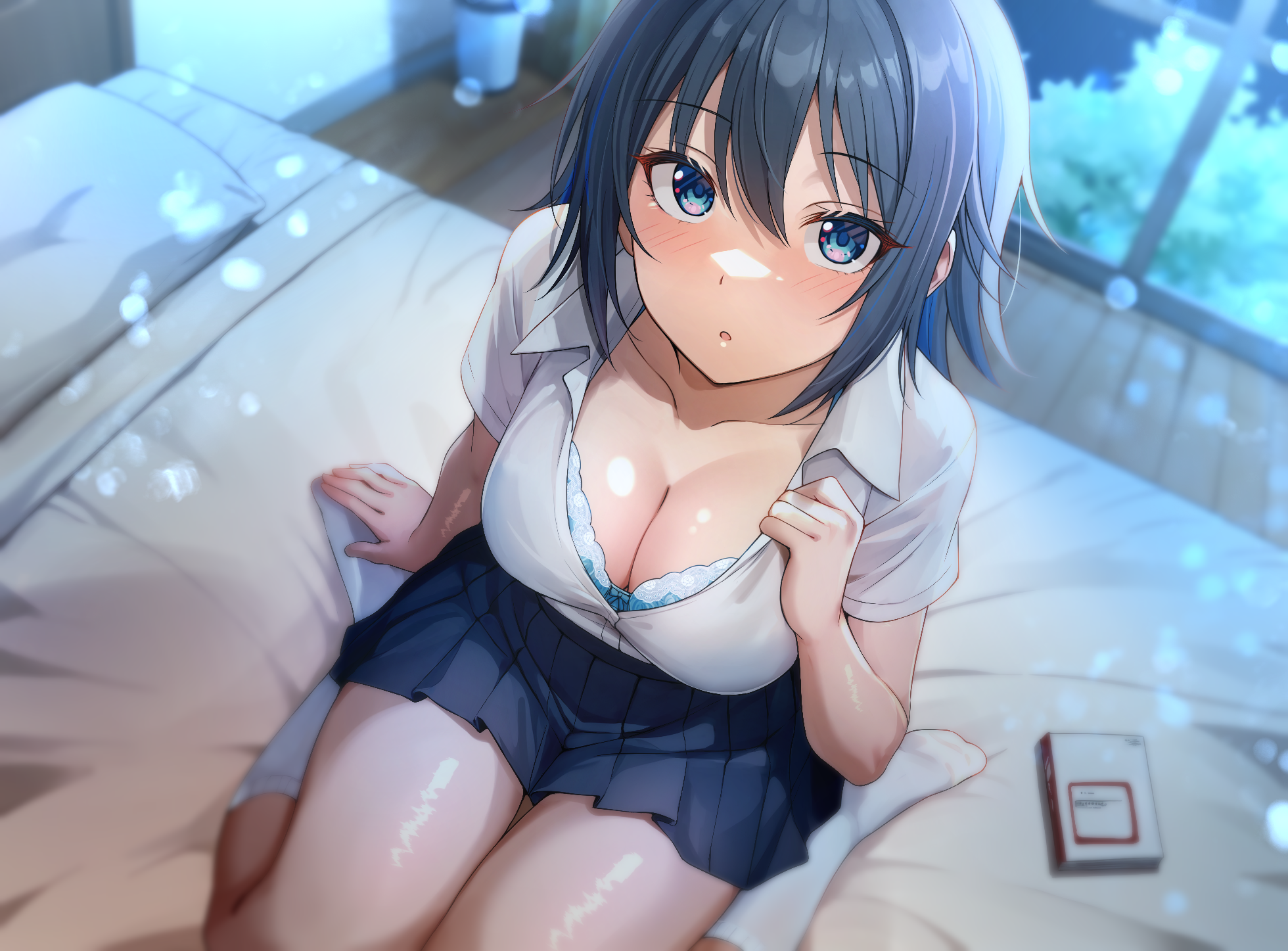 bra cleavage open_shirt seifuku shiitake_taishi undressing