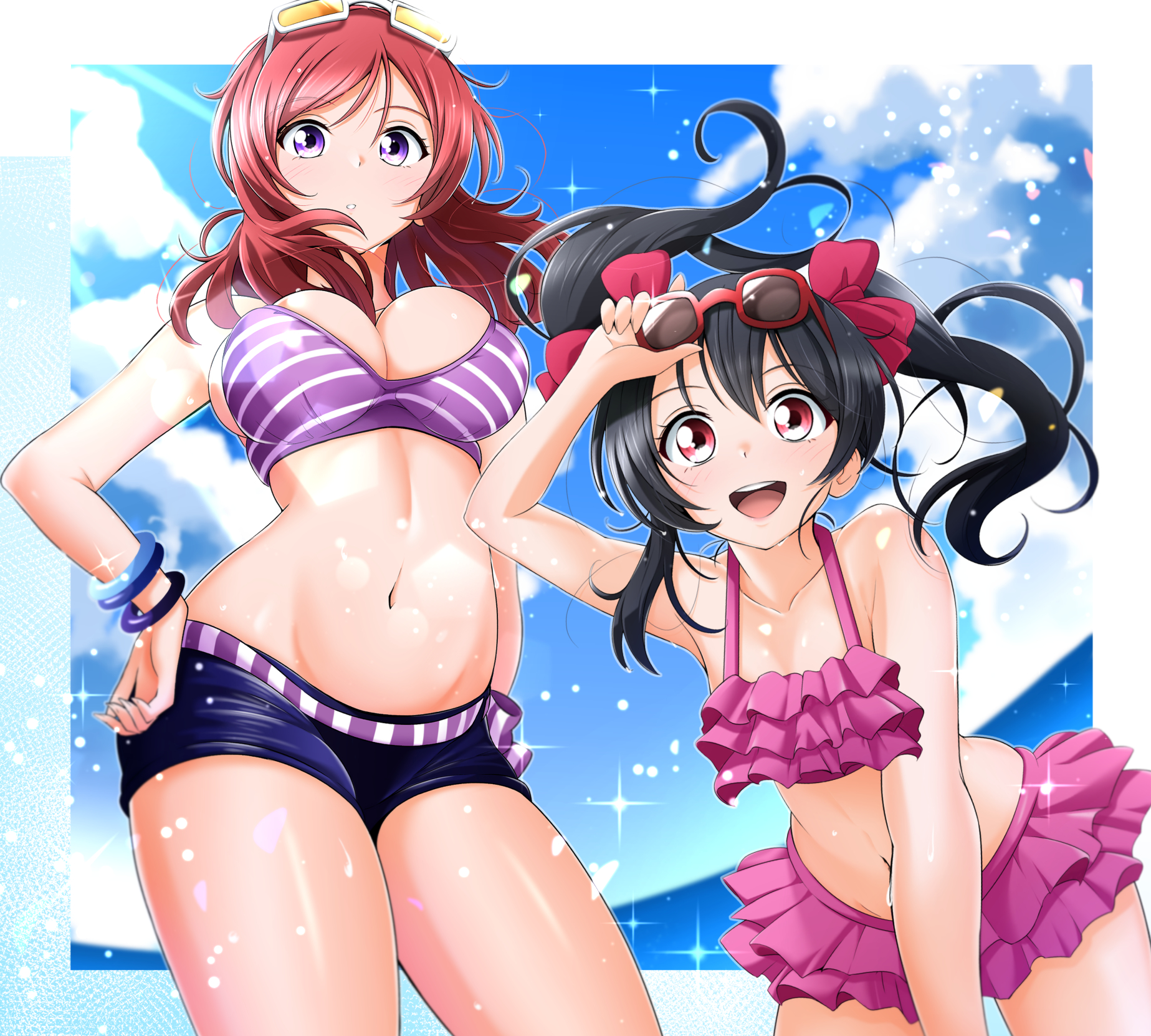 bikini bikini_top kirisaki_reina love_live! megane nishikino_maki swimsuits yazawa_nico