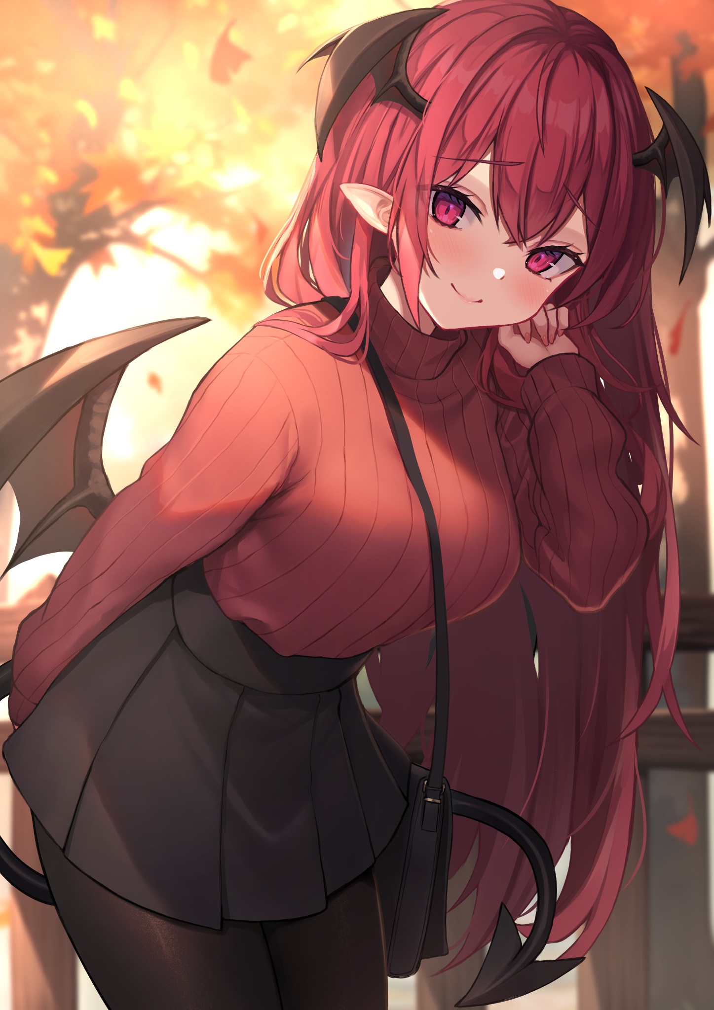 koakuma pantyhose pointy_ears sweater tail touhou wings wowoguni