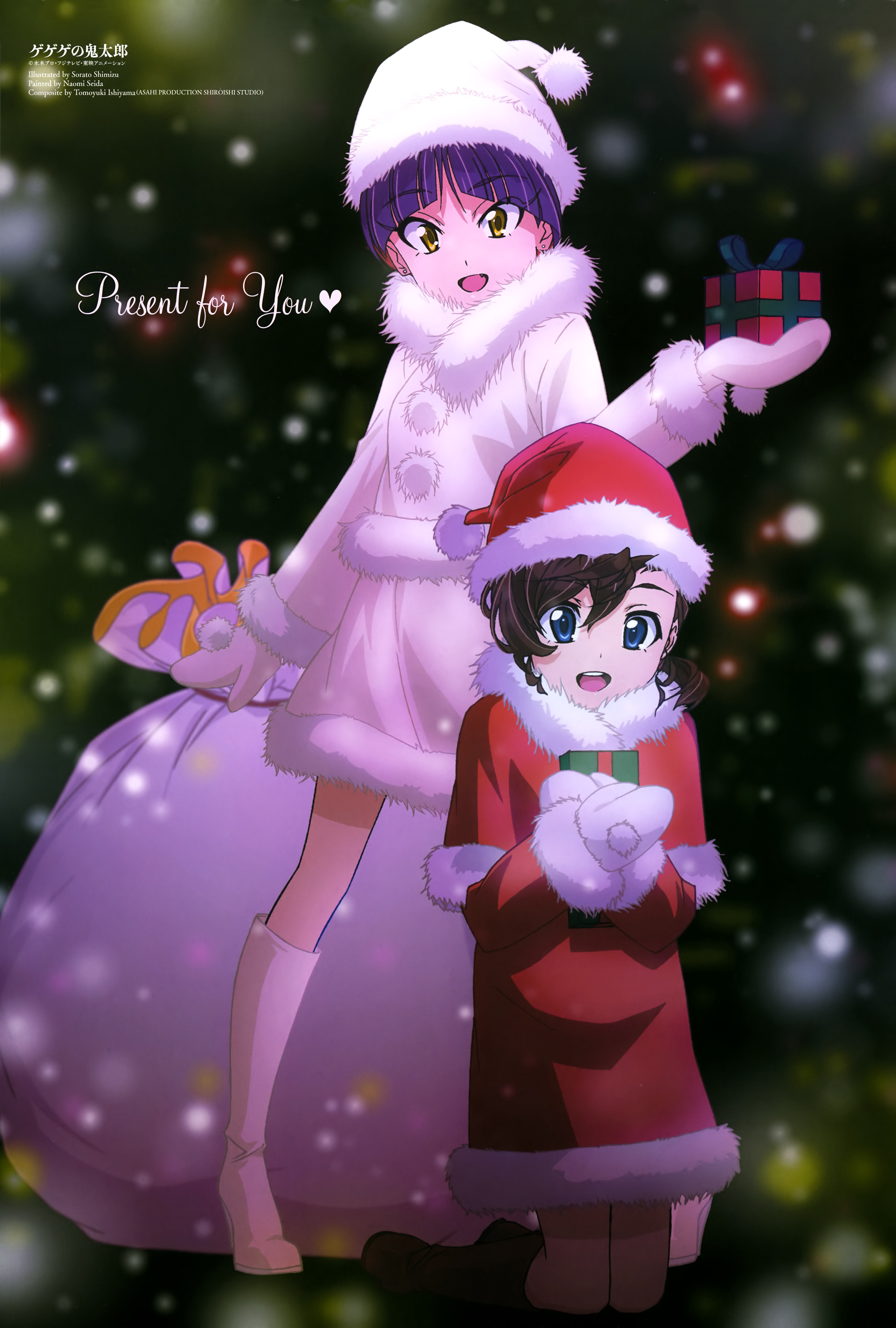 christmas dress gegege_no_kitaro heels inuyama_mana neko_musume shimizu_sorato