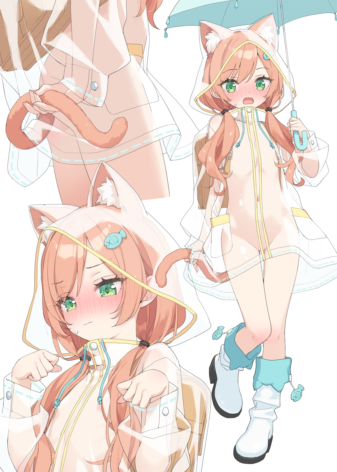 animal_ears kani_biimu loli minazuki_sarami nekomimi no_bra nopan see_through skirt_lift tail umbrella